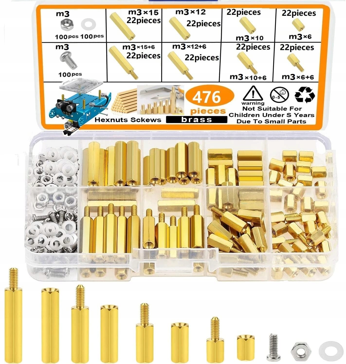 Zestaw 476SZT. Przekładki Śruby Śrubki Tuleje Dystansowe M3 Pcb Z Mosiądzu