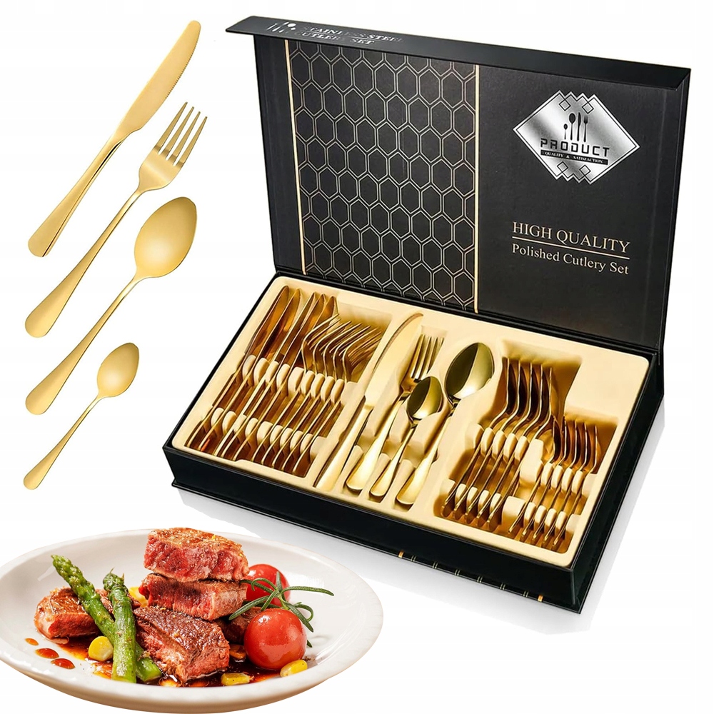 Zlatá Sada Příborů Z Nerezové Oceli Silná 24X Pro 6 Osob