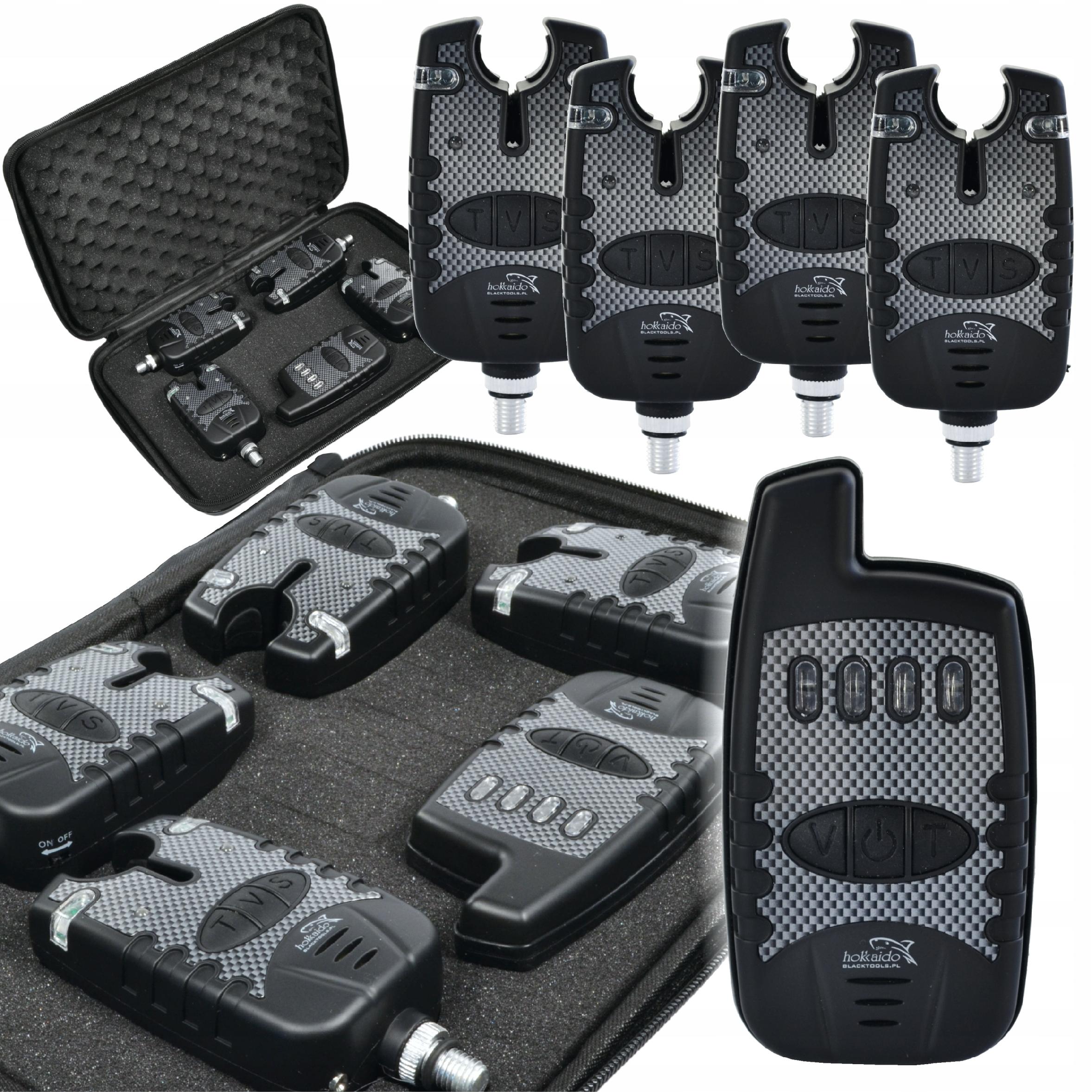 ZESTAW SYGNALIZATORÓW WĘDKARSKICH Z CENTRALKĄ 4+1 PUDEŁKU HOKKAIDO GUMOWANA