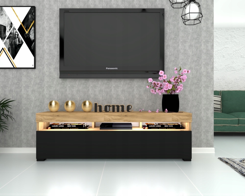 SZAFKA RTV KOMODA STOLIK PLAY CRAFT Czarny LED 180 Kolekcja Play