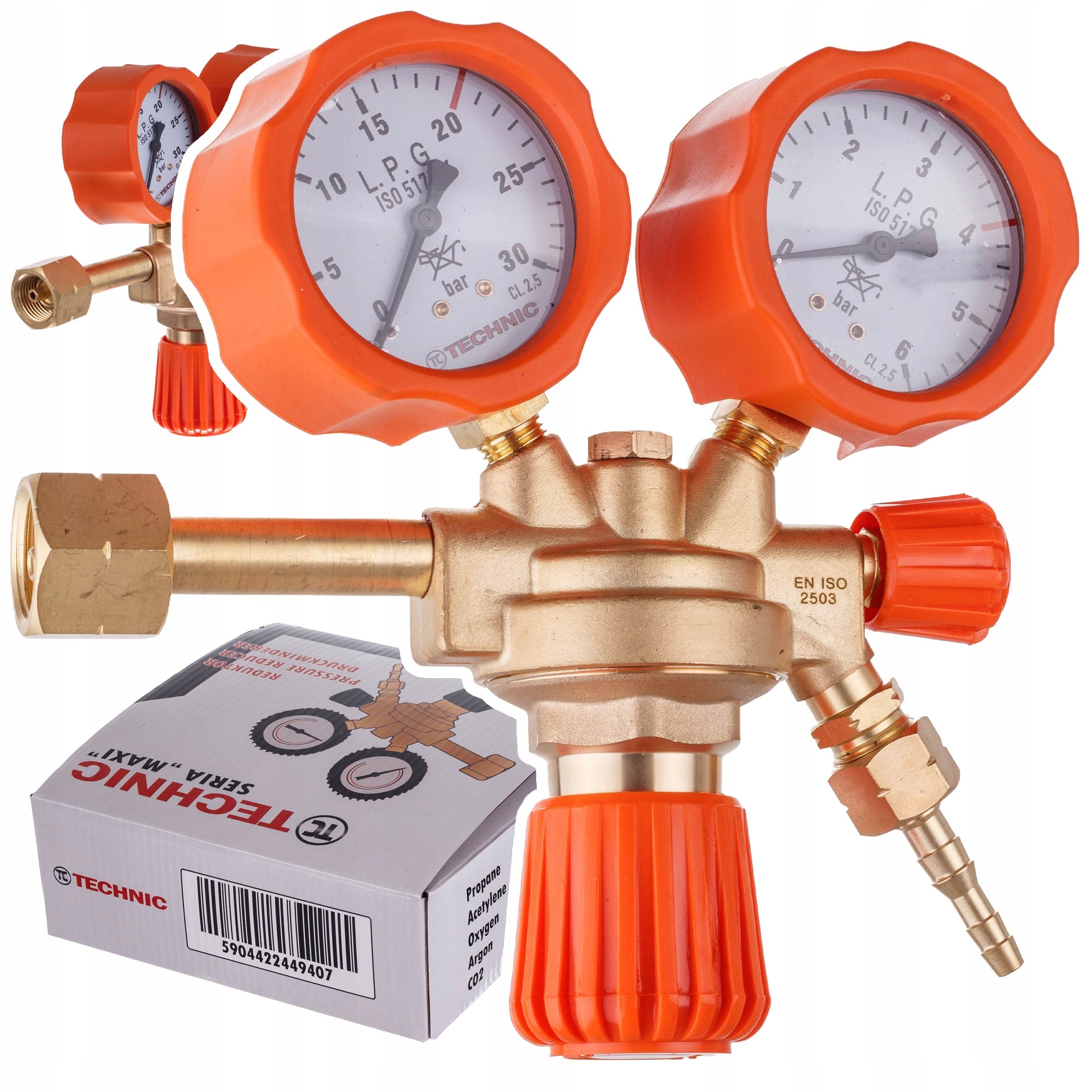 Redukce lahví Propan Butan Lpg 2x Manometr Mosazný ventil Tělo Pěna