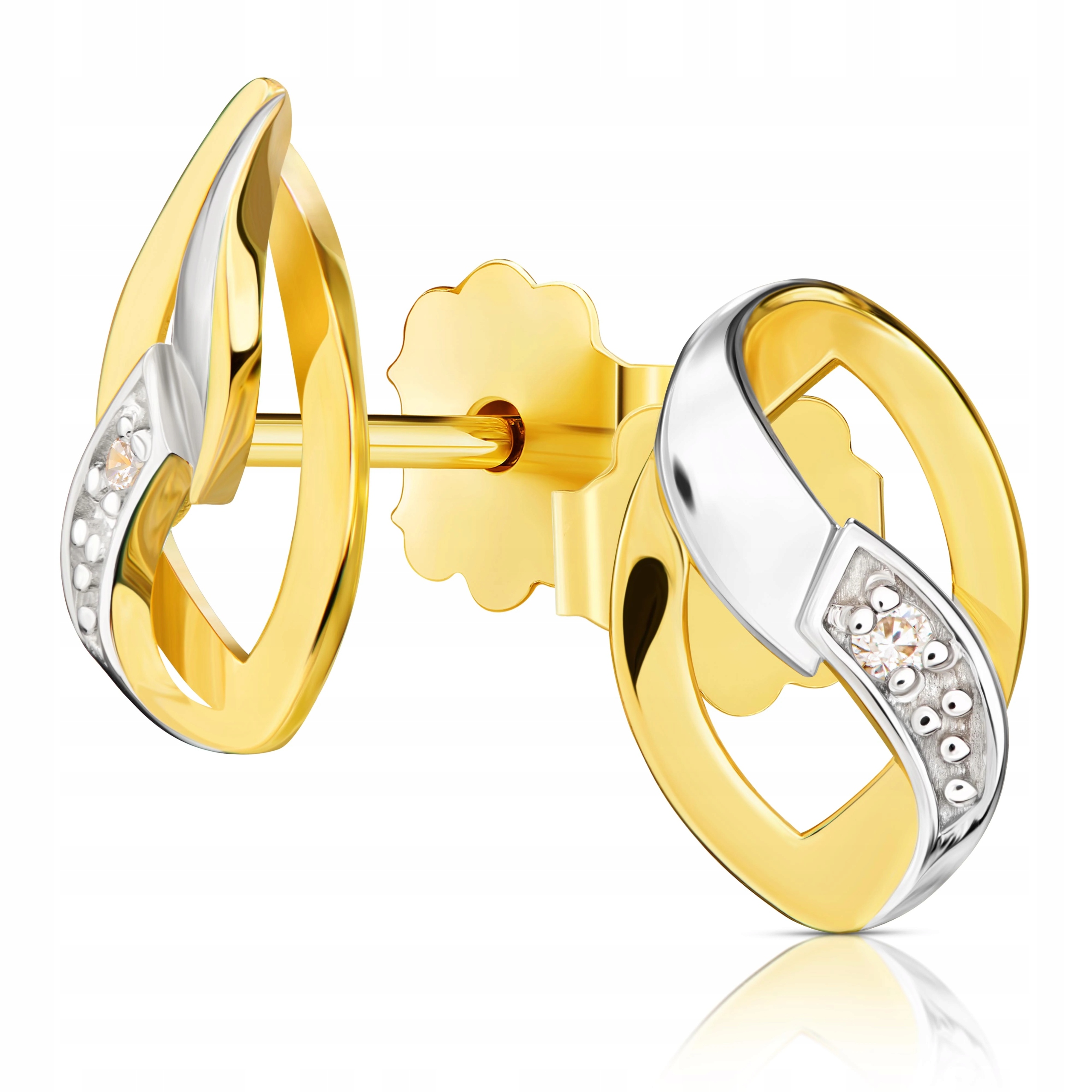 Náušnice 585 Zlaté S Kamínky Rhodiované Na Tyči, Zajímavý Vzor