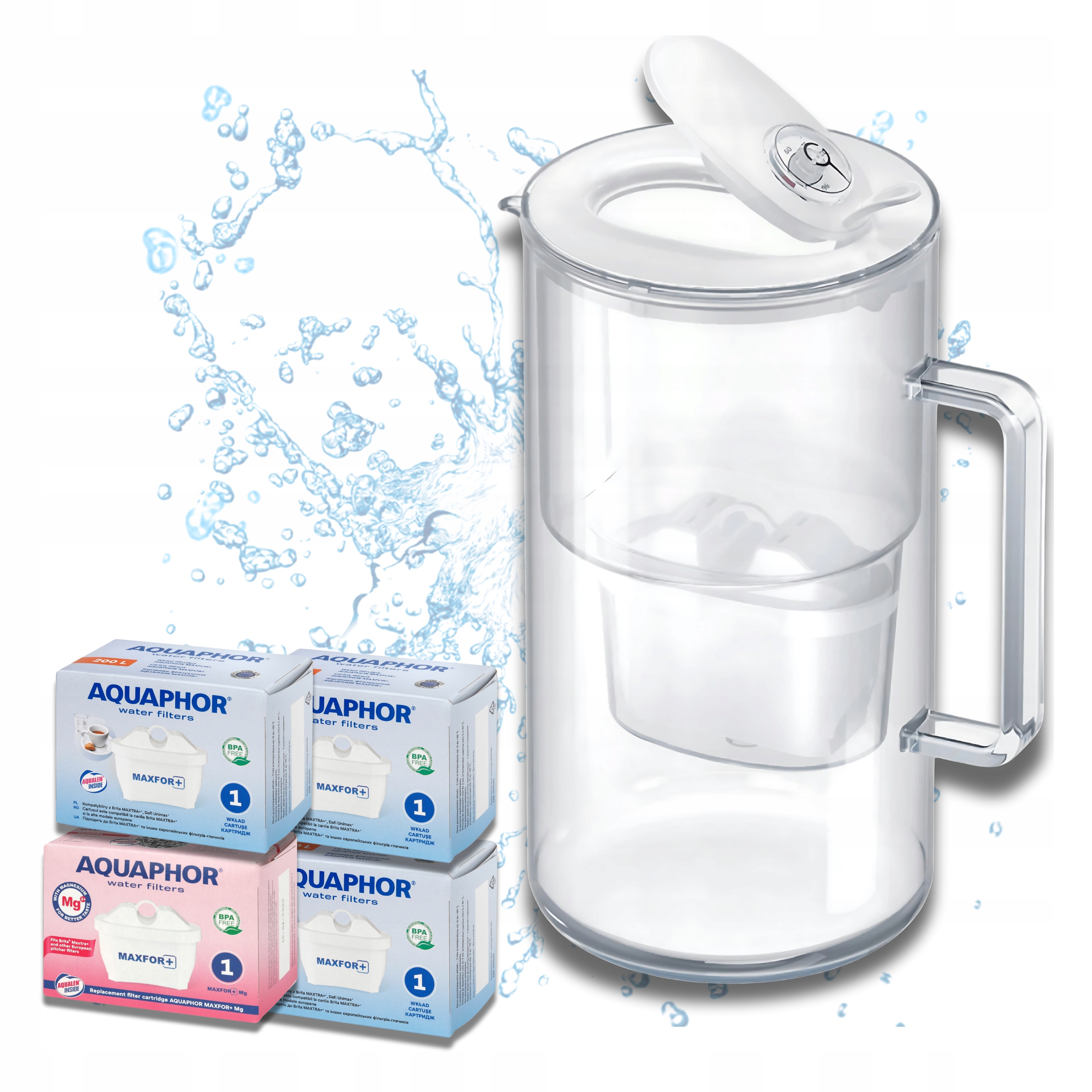 Filtrační konvice skleněná Aquaphor Glass bílá 4 filtry Maxfor (1 mg 3)