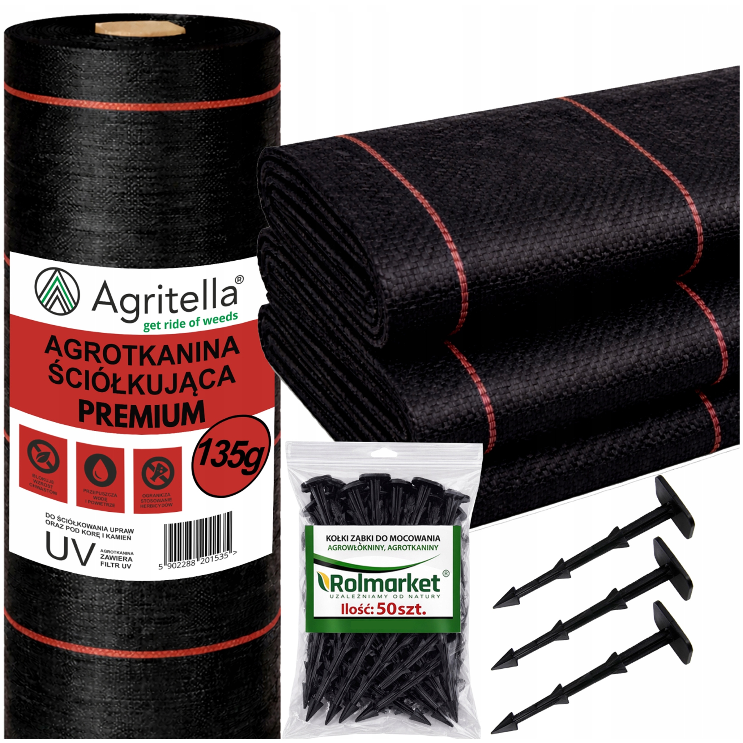 Agrotkanina 1,1x50m 135g Premium Czarna Uv Agrowłóknina Na Chwasty +Szpilki