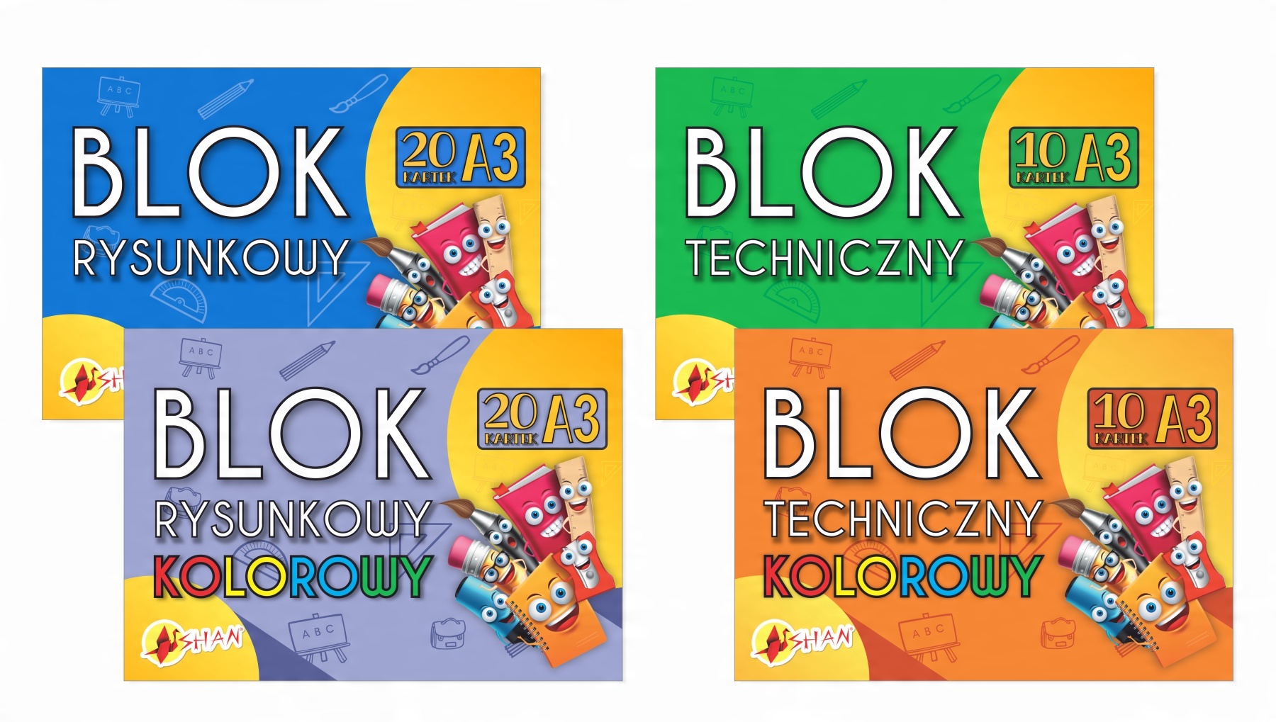 

Komplet bloków szkolnych A3 Shan 4 szt.