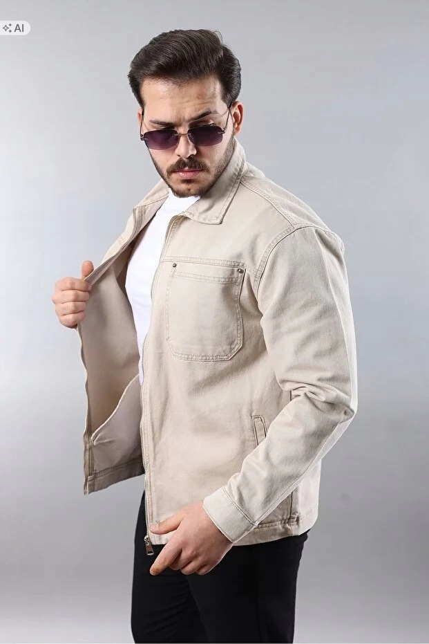 Pánská Béžová Hladká Ležérní Bunda V Minimalistickém Stylu XL 5IA