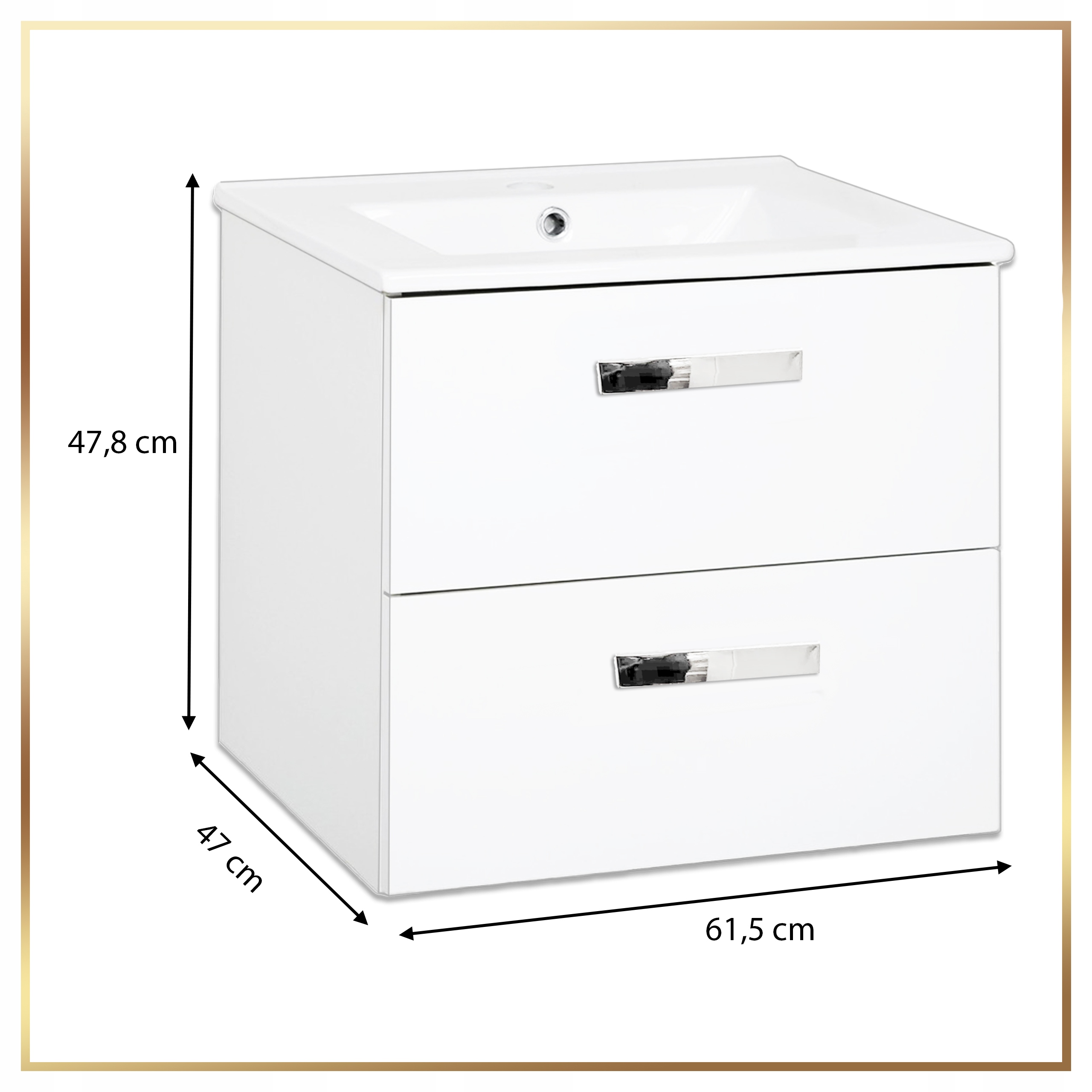 Biała Szafka Vent Z Umywalką Łazienkowa 60 cm Cała Połysk Wisząca + Dywanik Drzwi pełne