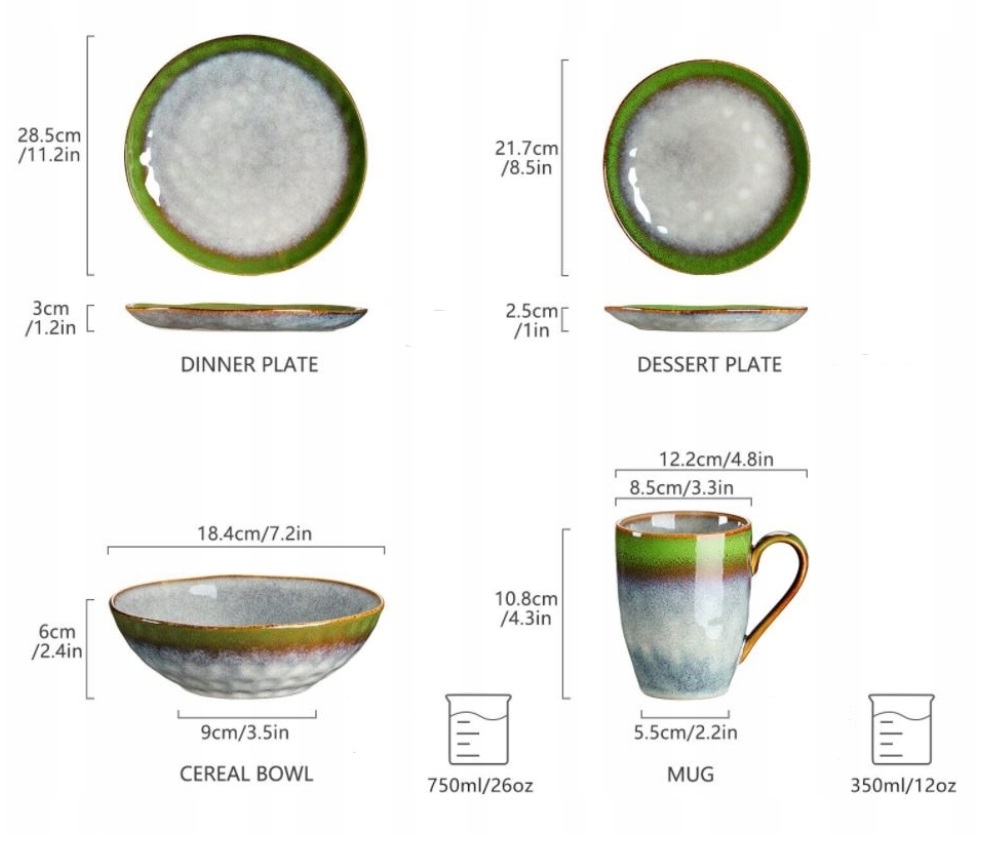 Zastawa świąteczna Vancasso STARRY zielona kamionka komplet 48szt/ 12 osób Liczba elementów w zestawie 48