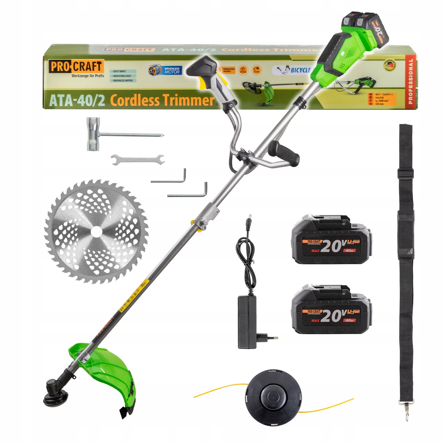 Aku krovinorez Procraft ATA-40/2, pracovný záber 420 mm, dva Aku