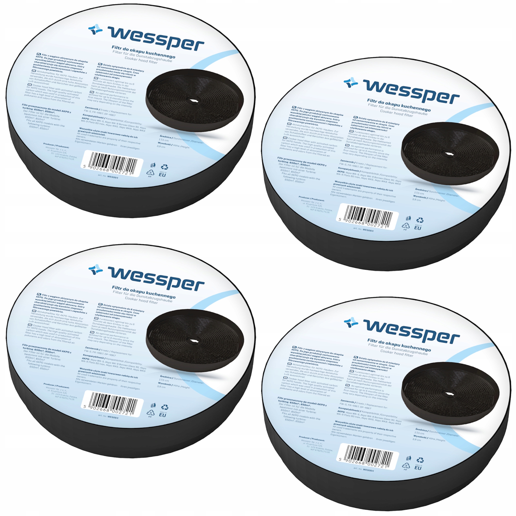 

4x Filtr węglowy do okapu Akpo WK-6 WK-8 WK-9