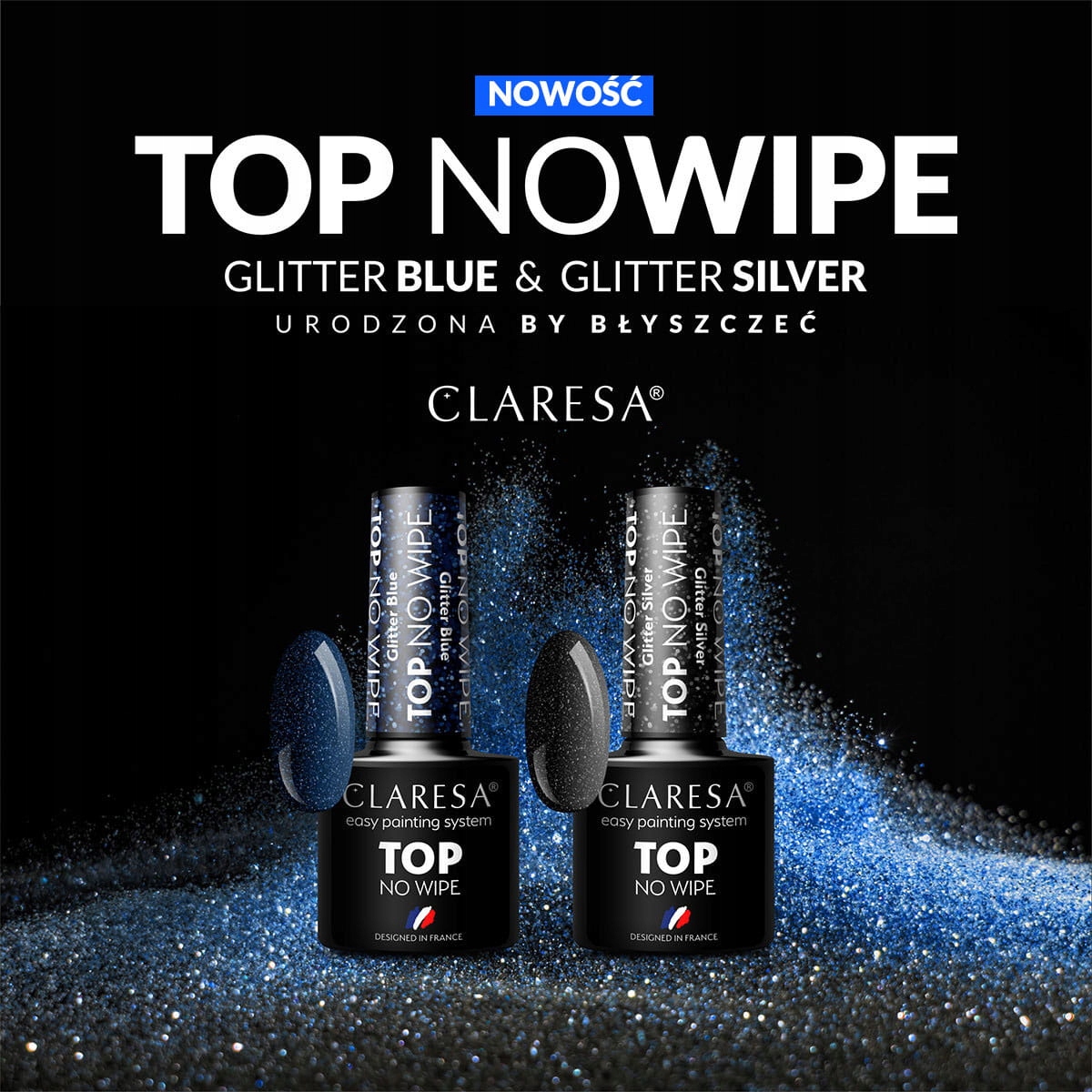 Claresa Top Shine No Wipe Uberlack Innovativ UV LED Top Coat fur Hybrid Nagellack Glanzendes Finish, Transparent mit silbernem Glitter, 5ml — 10