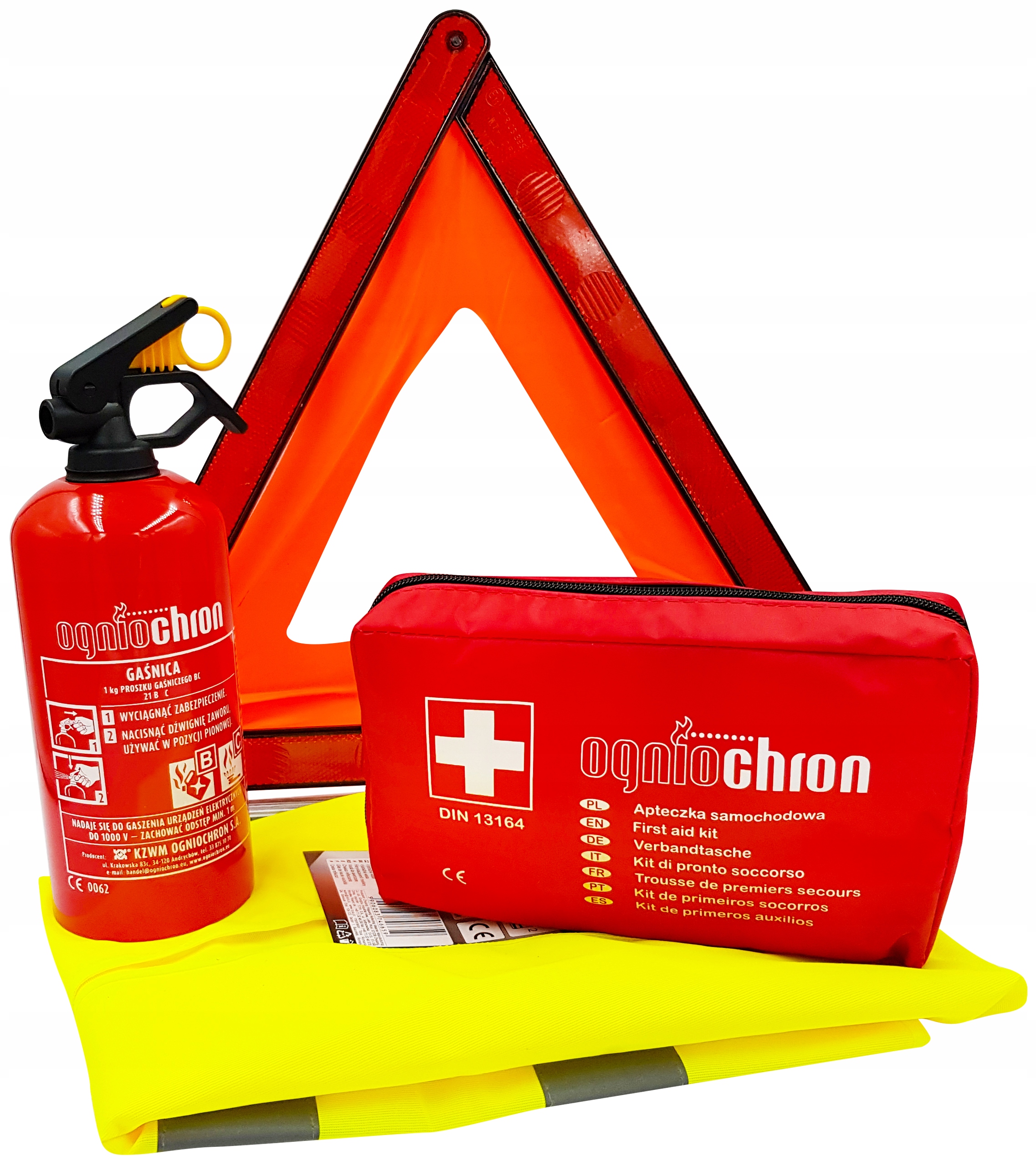 GAŚNICA 1KG + TRÓJKĄT + APTECZKA 13164 + KAMIZELKA