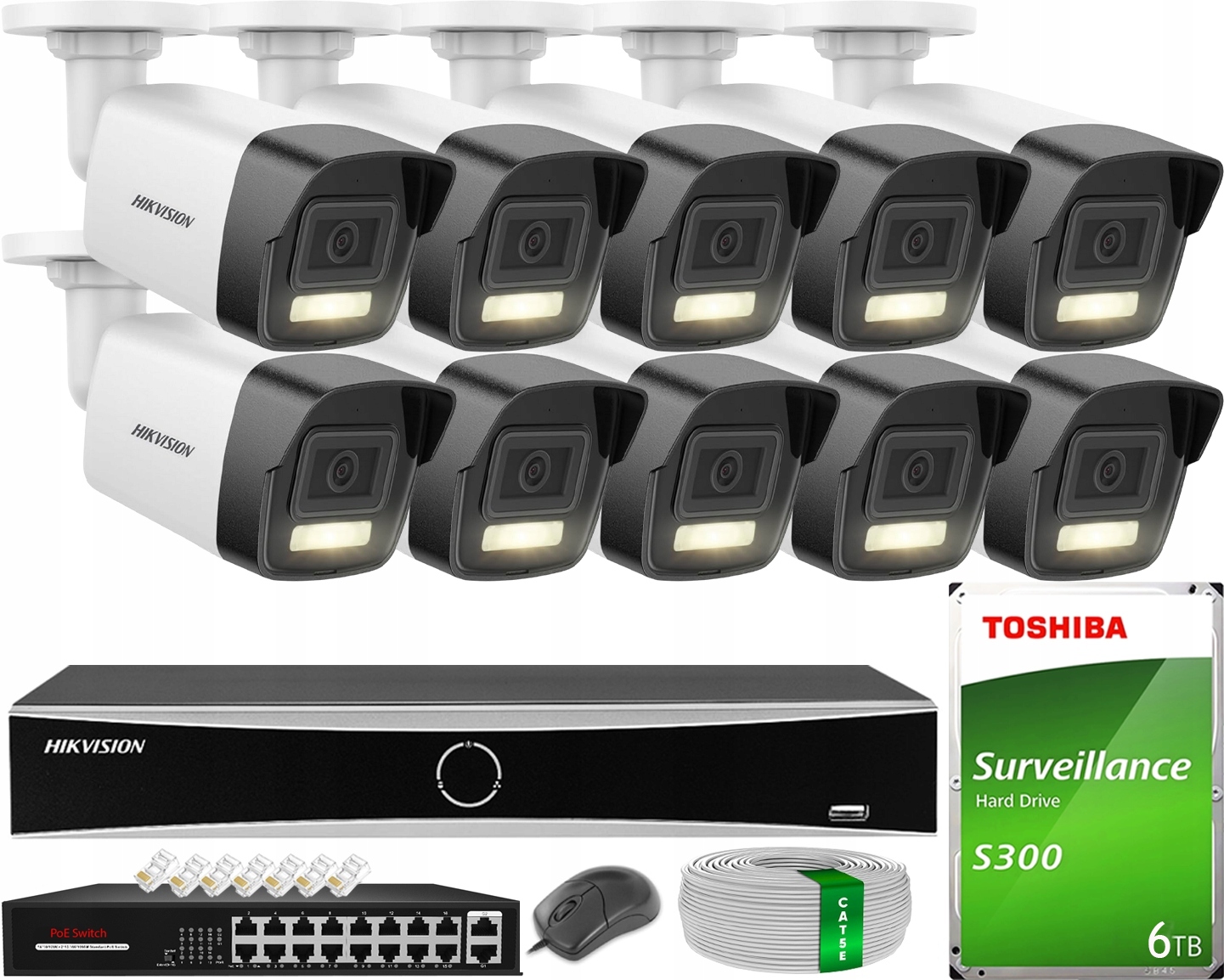 Monitoring Hikvision 10 Kamer Ip 6MPX Smart Hybrid Light Externí Hdd 6TB
