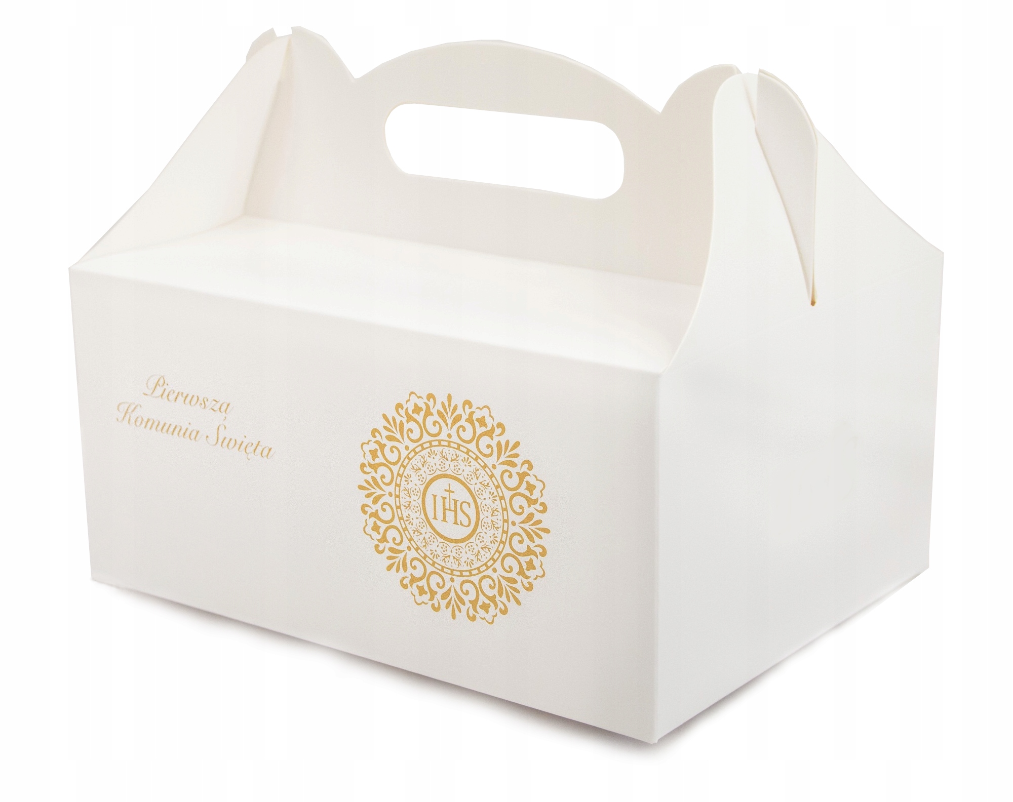 PUDEŁKO KOMUNIJNE NA CIASTO IHS EMBLEMAT ZŁOTY 1sz