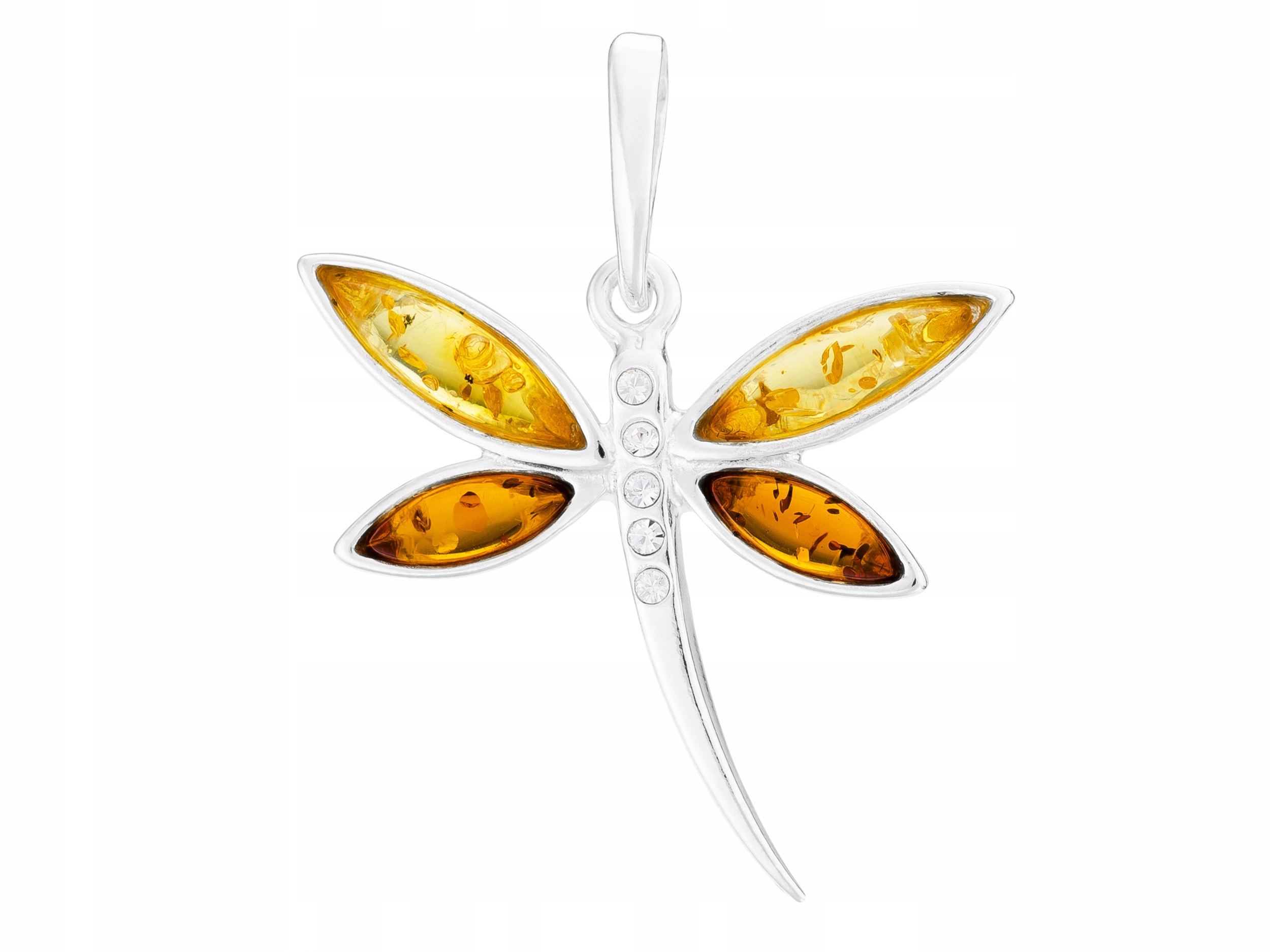 Stříbrný Přívěsek Vážka s Jantarem a Zirkony Dámský Ozdobný Přívěsek Hmyz Stříbro