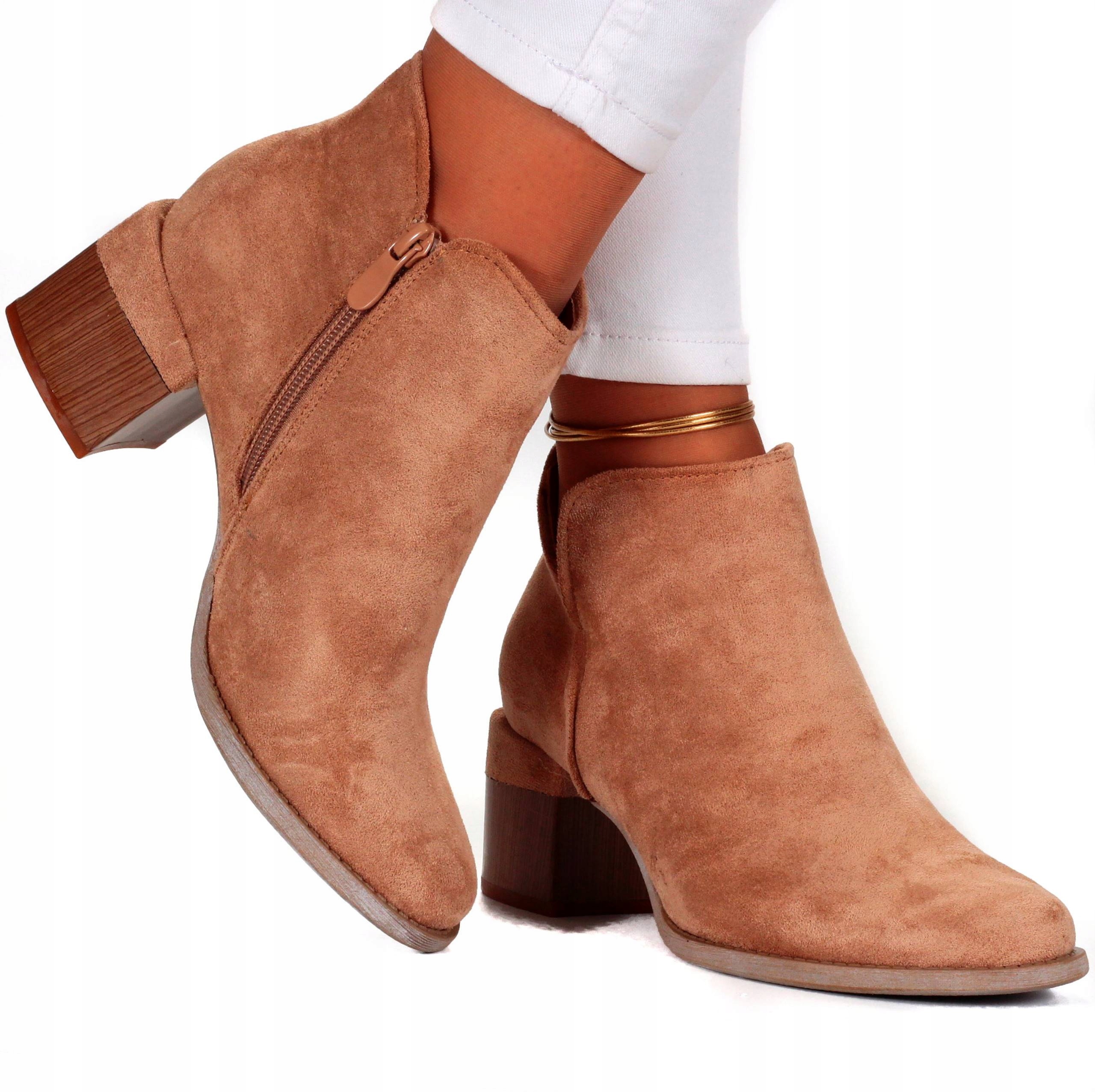 BOTKI BUTY DAMSKIE ELEGANCKIE Z WYCIĘCIEM SŁUPEK Rozmiar 39