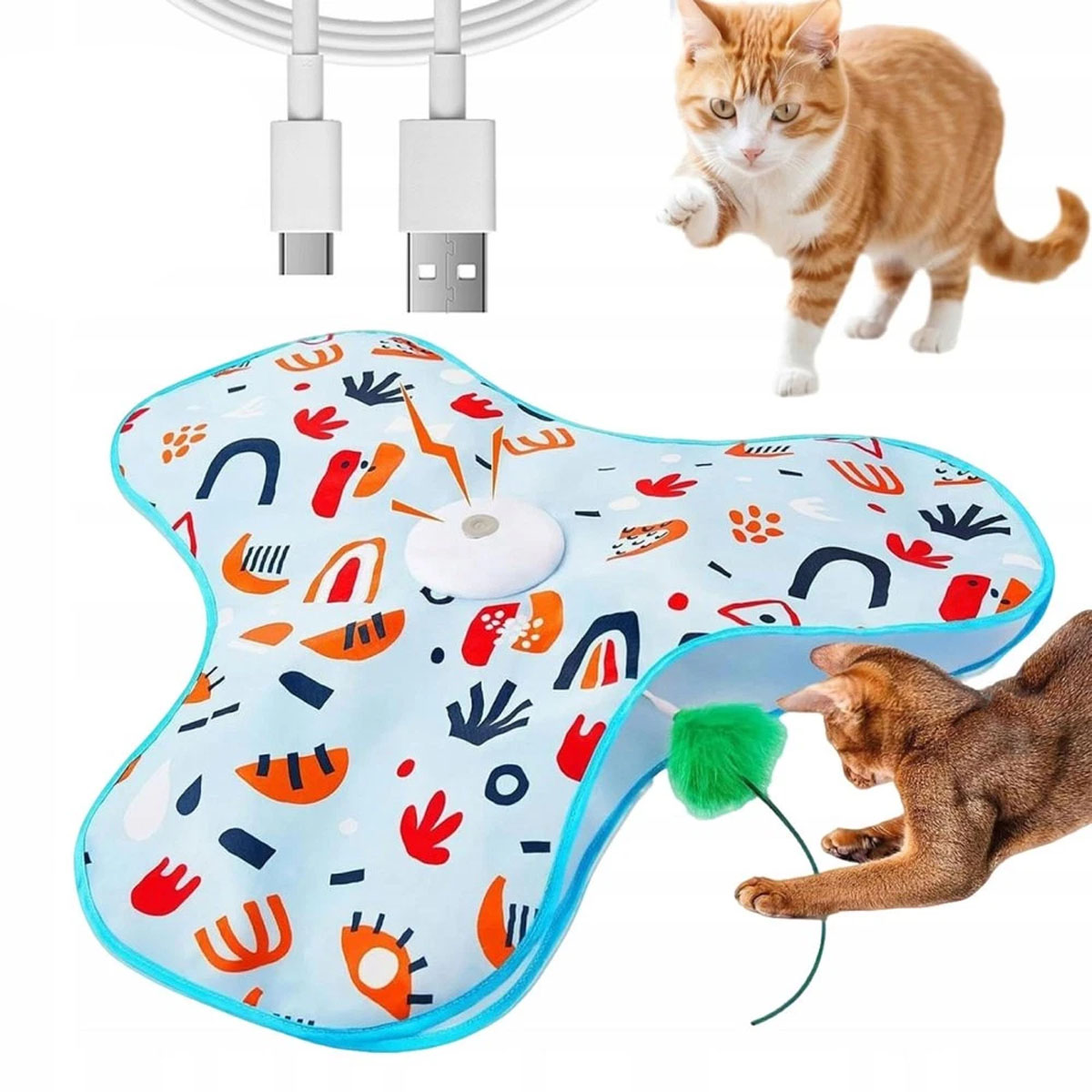 Levně hračka interaktivní hra pro kočky utíkající peříčka podložka rybářský prut
