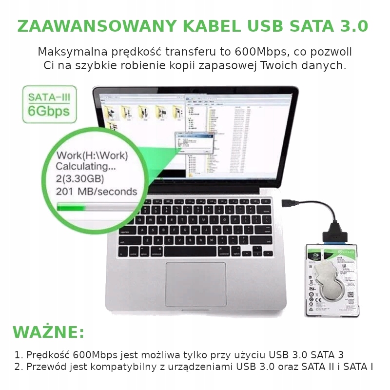 PRZEJŚCIÓWKA KABEL ADAPTER USB 3.0 SATA 3 DO DYSKU 2,5" HDD SSD Kod producenta SATA_USB3.0