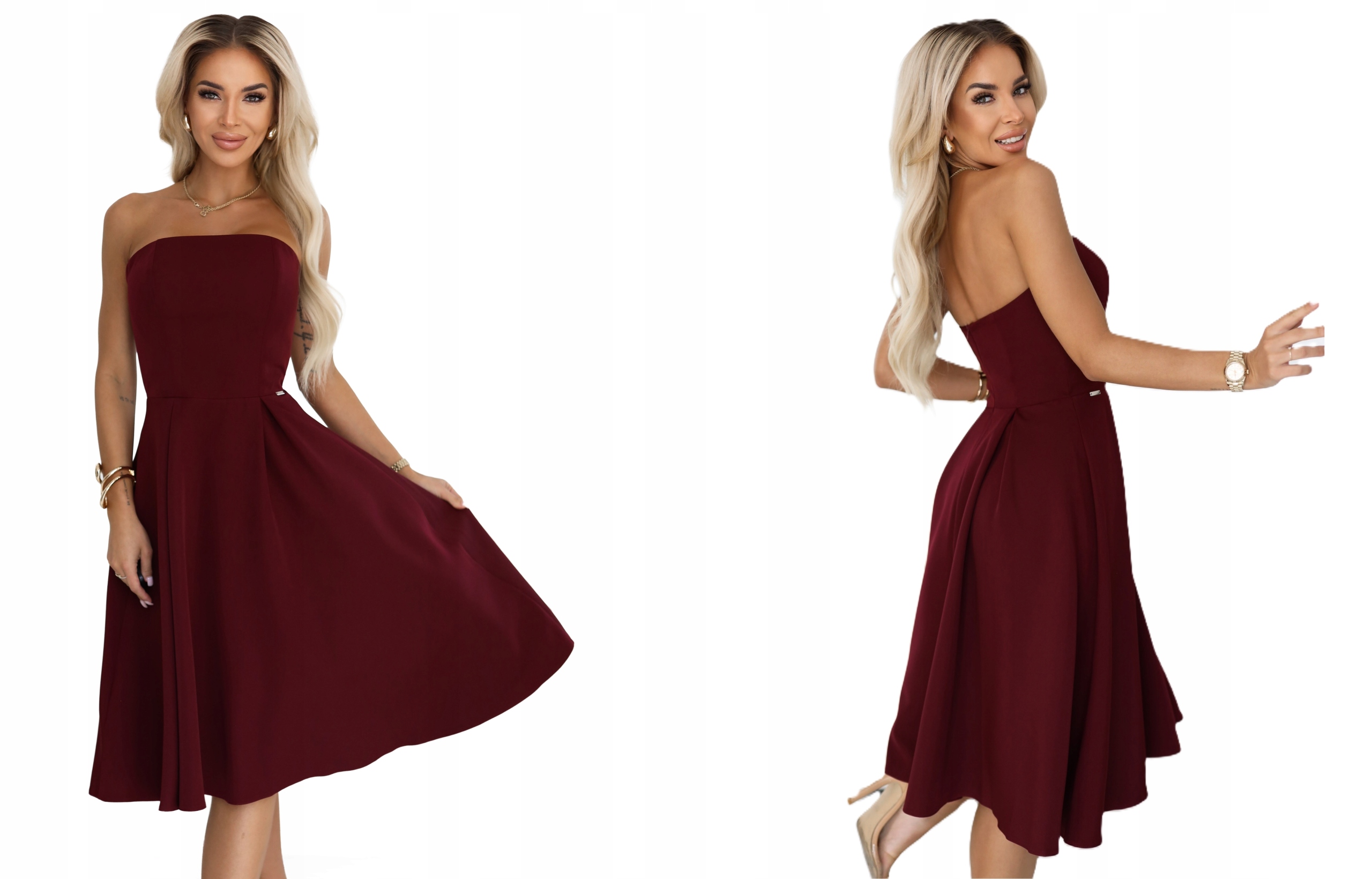 Klasická Korzetová Šaty Hladká, Odhalená Ramena Na Svatební Hostina Bordó XL