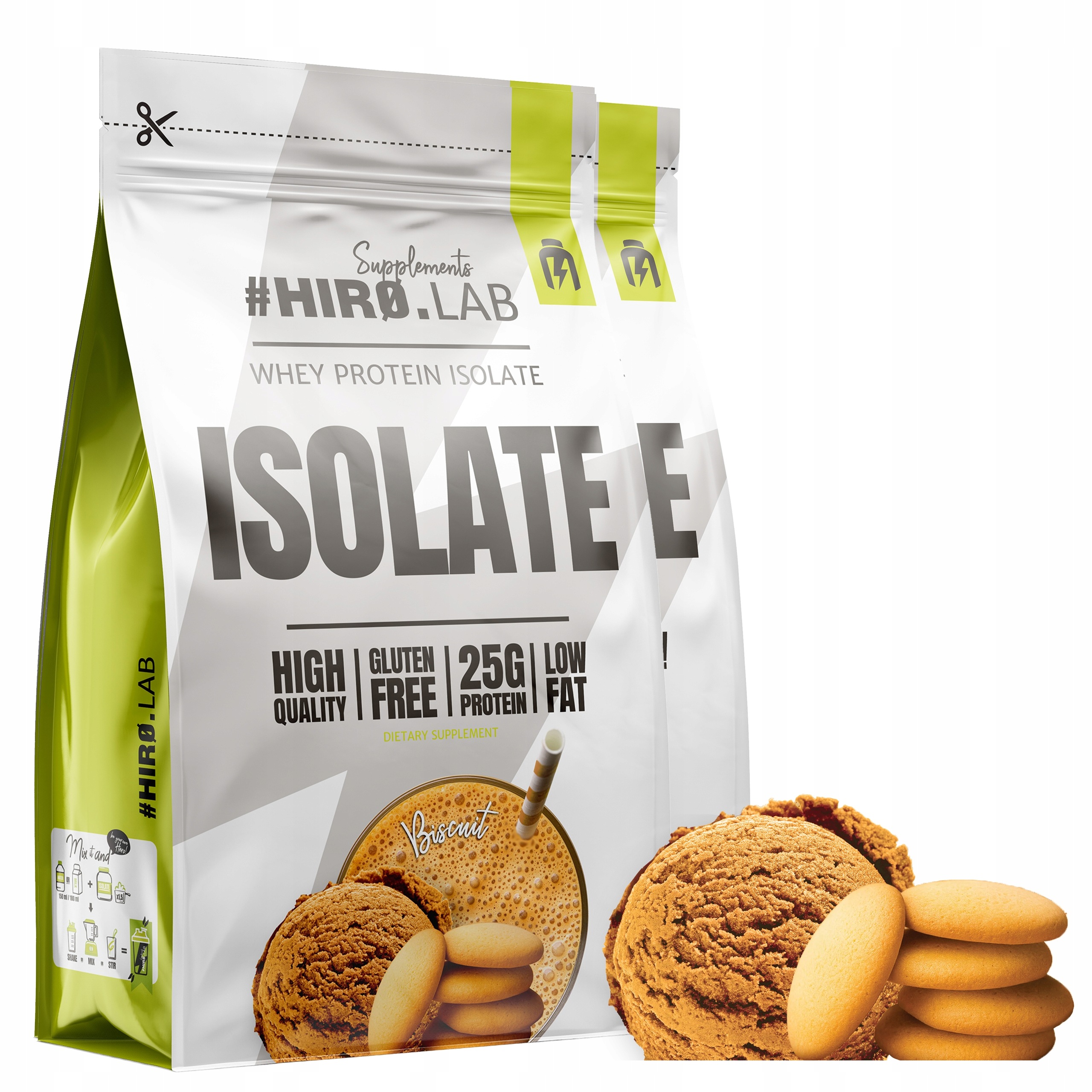 2x Proteinový izolát Whey Protein Wpi 700 g Protein Piškot Hiro.lab