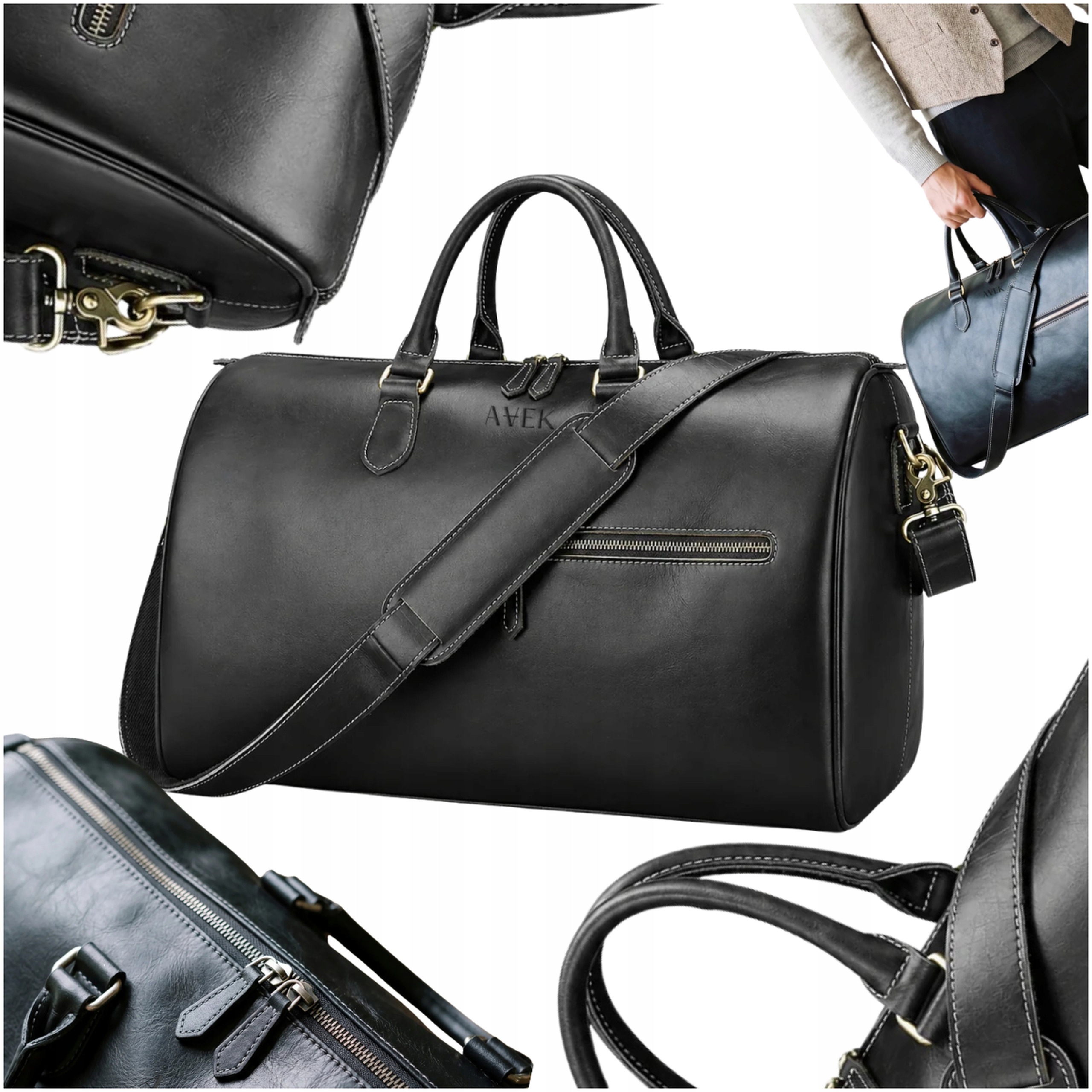 Pánská Víkendová Taška Černá Přírodní Kůže Cestovní Taška Duffle Bag