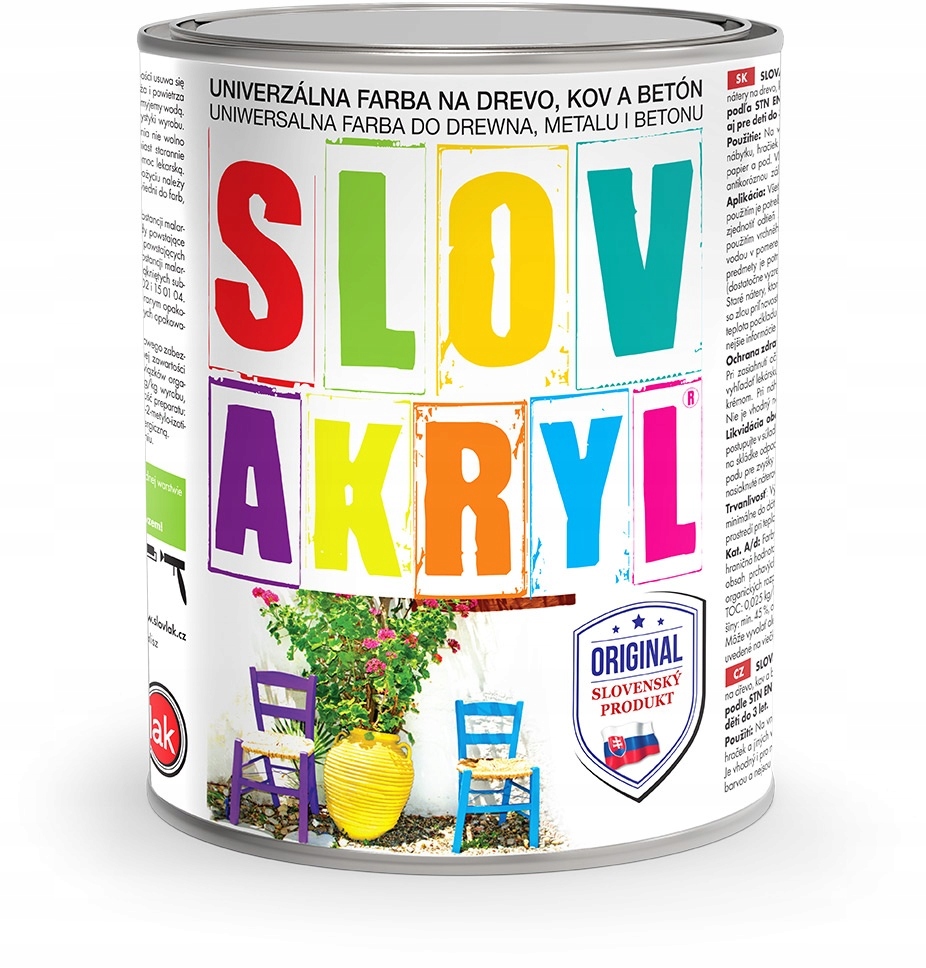 Farba akrylowa do betonu, do drewna, do metalu Slovakryl 5 l Biały mat