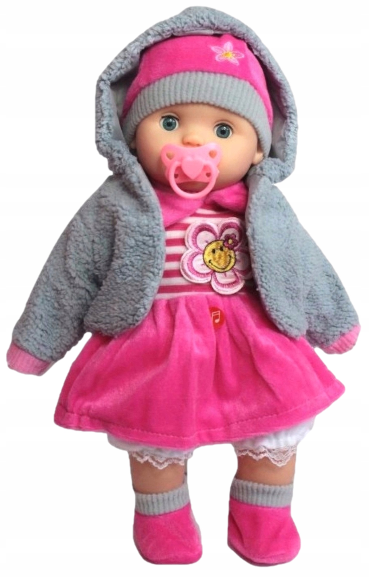 LALKA BOBAS MÓWI ŚPIEWA ZAMYKA OCZKA BUTELKA SMOCZEK Marka Adar