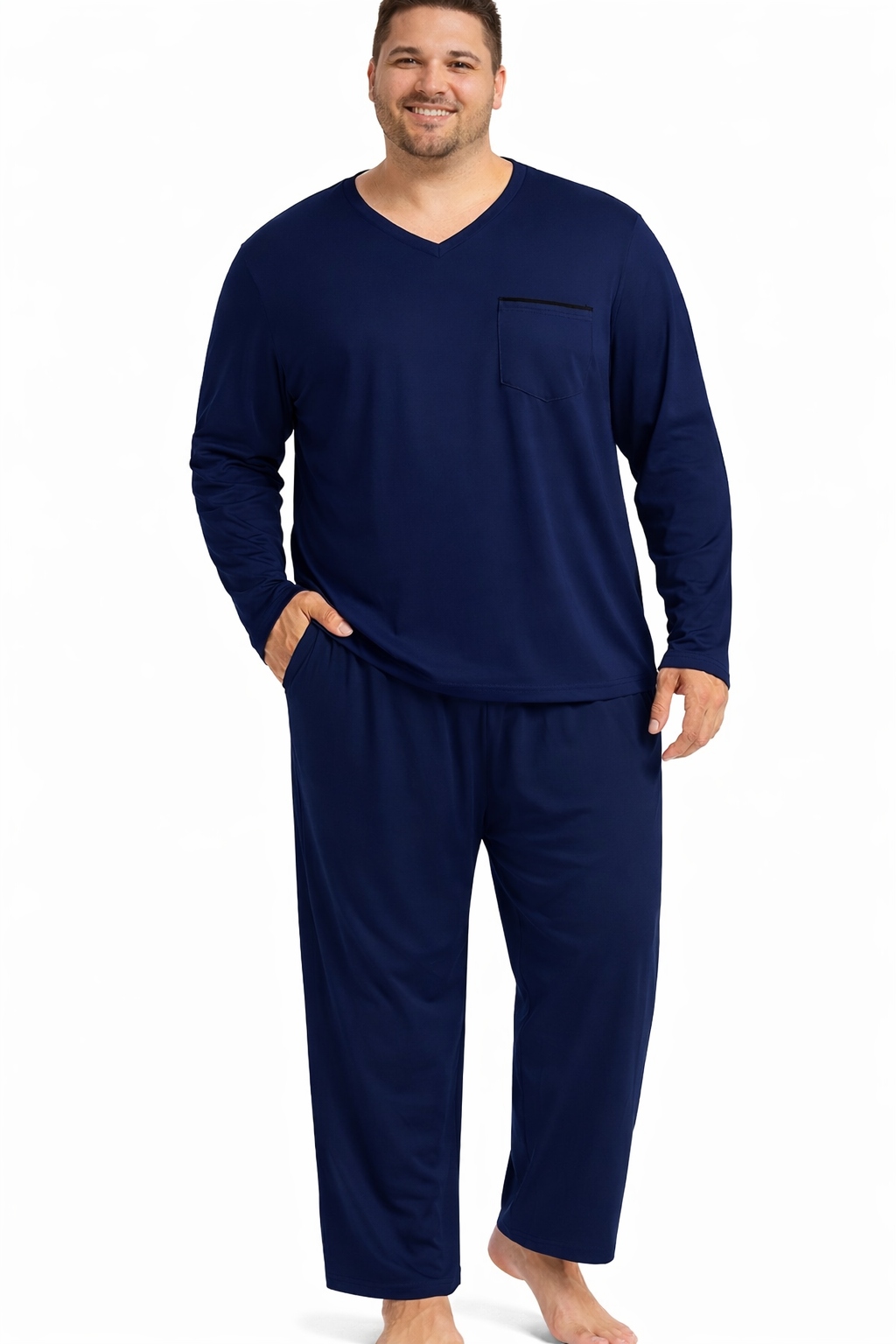 Pánské Pyžamo Tmavě Modré S Dlouhým Rukávem Plus Size XL/XXL Pro Muže Na Jaro