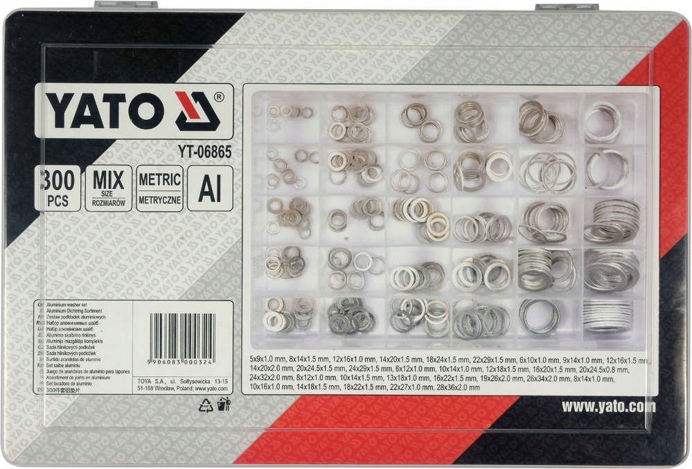 PODKŁADKI ALUMINIOWE MIX 300 SZT. YATO YT-06865 Kod producenta YT-06865
