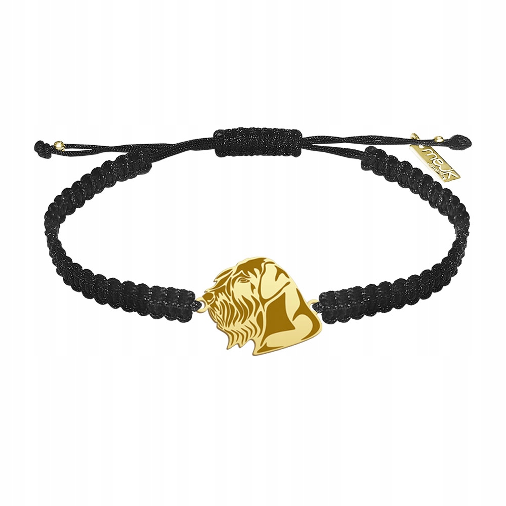 Zlatý náramek se psem Šnaucer Obrovský Stříbro 925 Makramé Gravírování Bonus