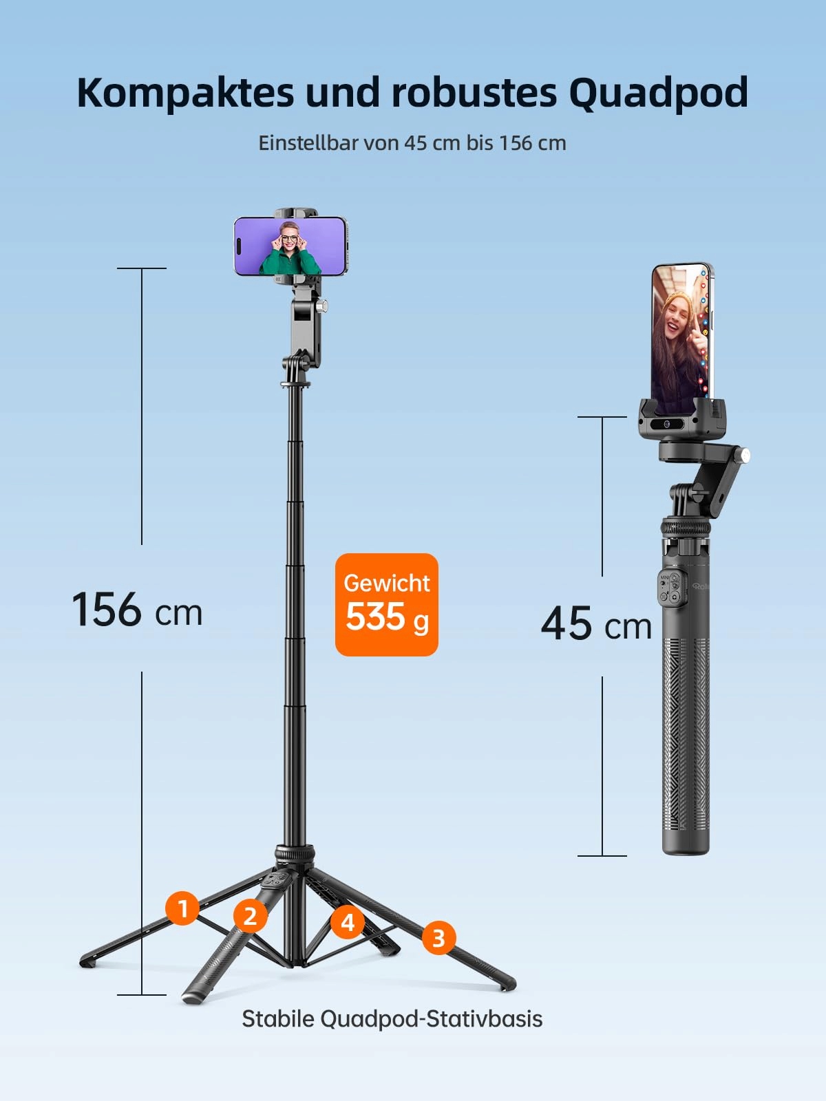 ROLLEI Easy Creator Gimbal AI Tracking Selfie Stick Statyw Telefonu — miniatura 5