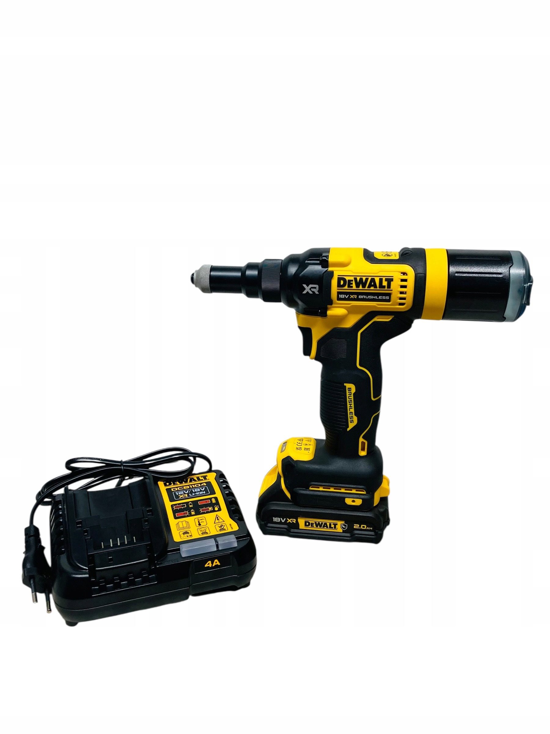 18V bezuhlíkový nitovací nástroj DeWALT Xr DCF403NT DCB183G DCB1104 Nabíjačka