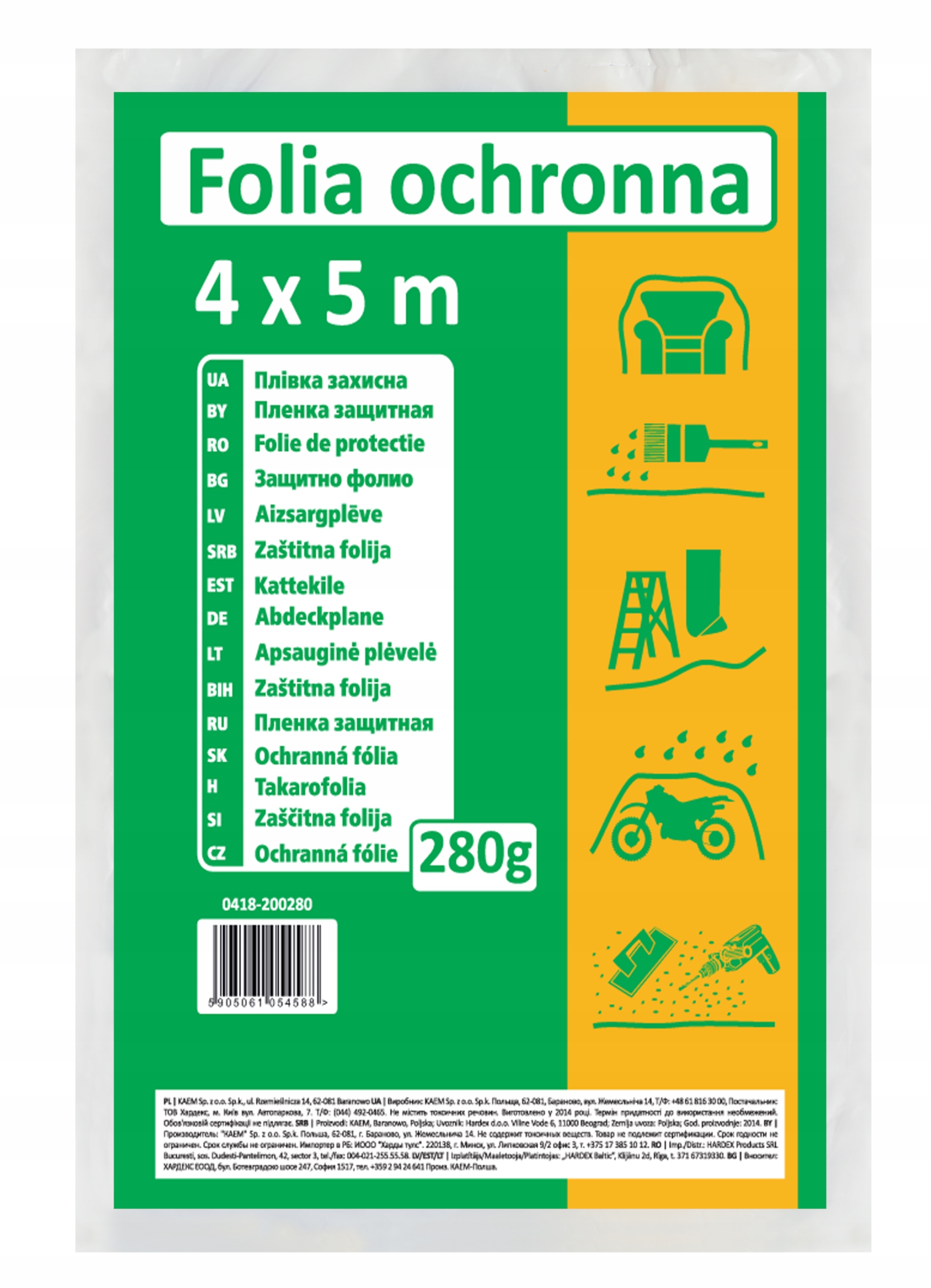 

Folia ochronna malarska Ldpe 4x5m regranulat 280g