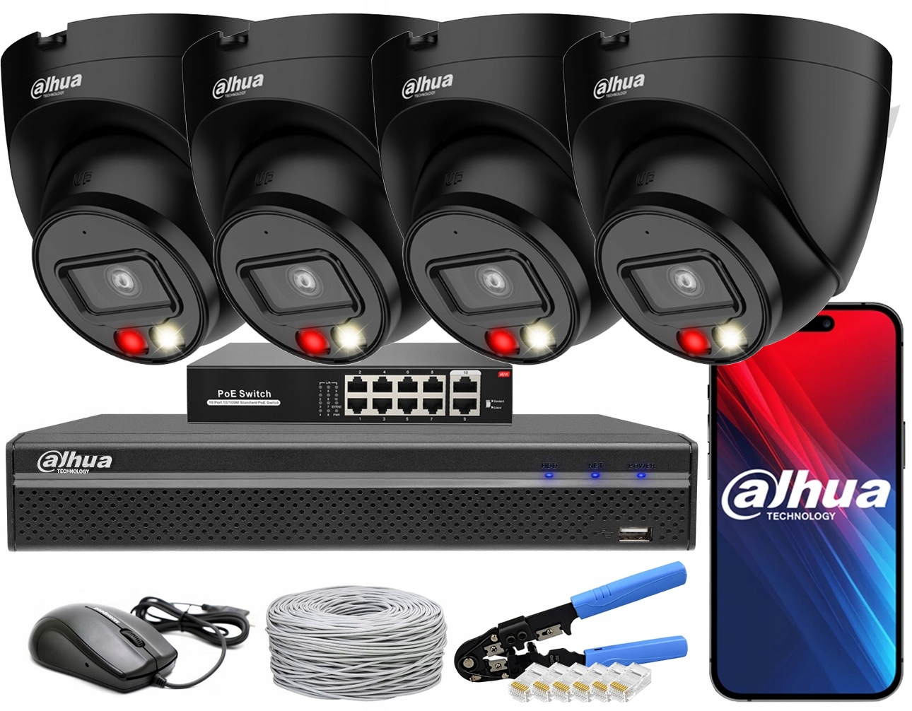 Zestaw Monitoringu Ip Dahua 4 Kamery 4Mpx IPC-HDW1439V-A-IL-0280B Black PoE