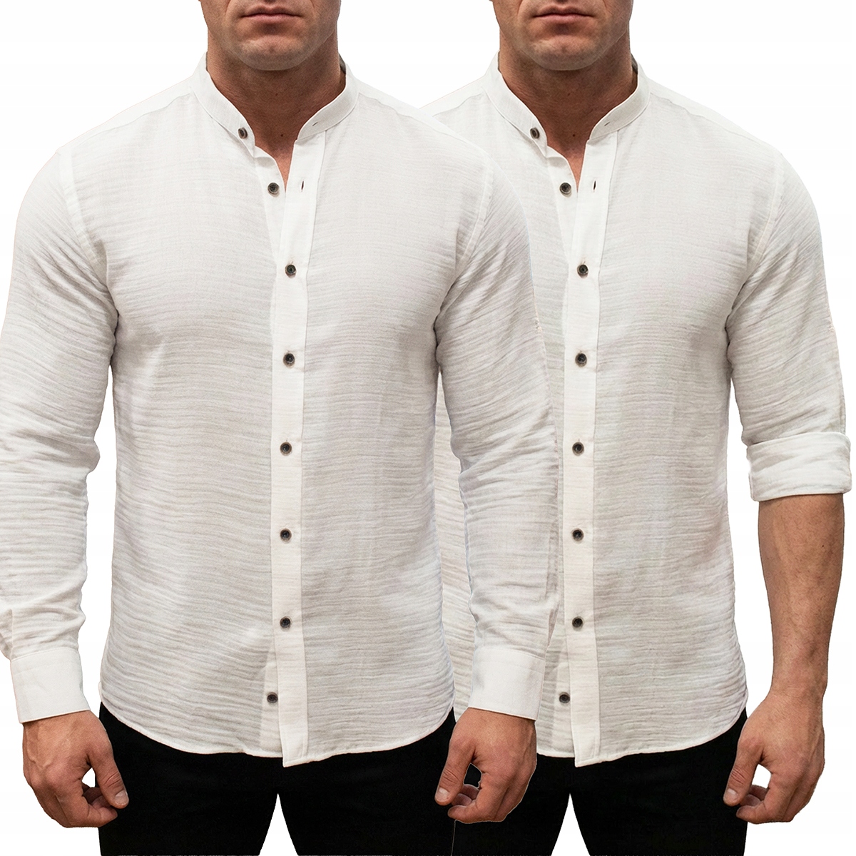 Pánská košile se stojáčkem Jemná Bavlna Prodyšná s vyhrnutými rukávy