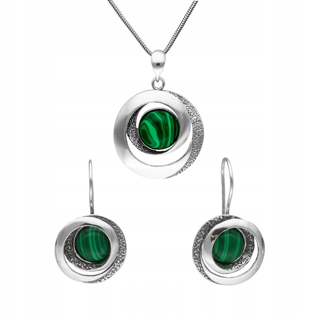 Geometrický komplet s malachitem stříbro