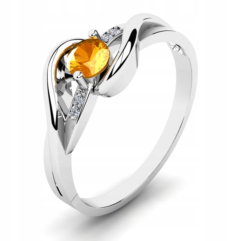 

Pierścionek Z Białego Złota Pomarańczowa Cyrkonia