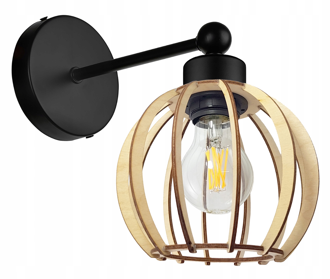 LAMPA KINKIET E27 ścienny stały loft KULA Drewno