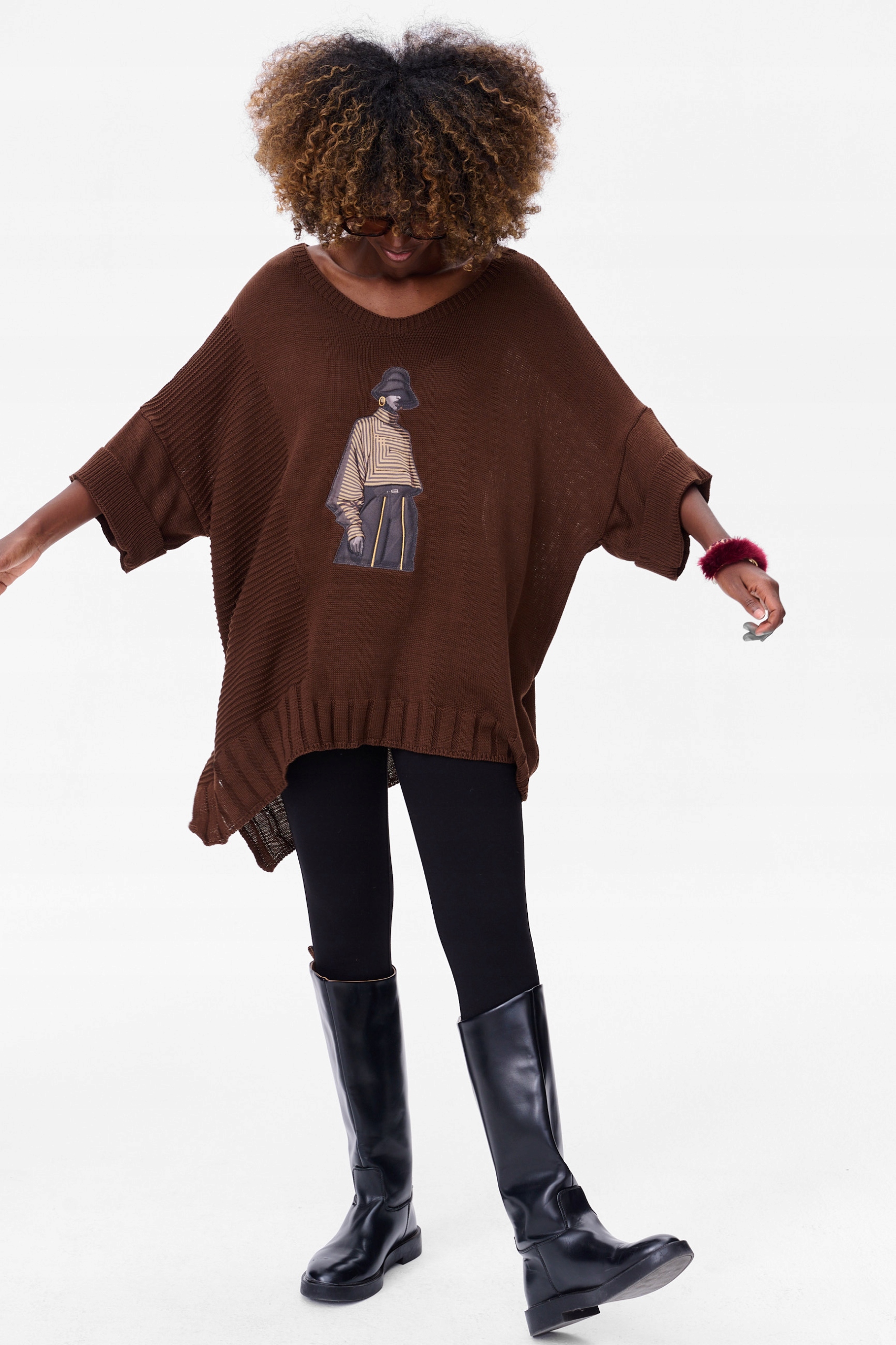 Dámský svetr s aplikací, hnědý, Likola Chocolate Univerzální