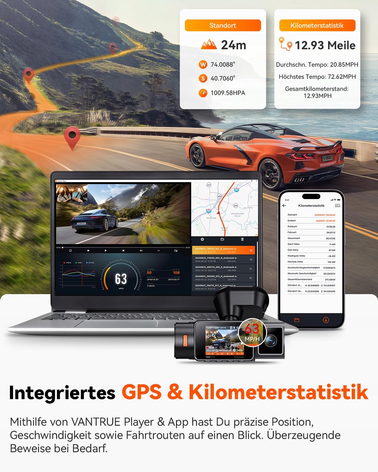 VANTRUE N2X Kamera 2.7K 1080P GPS WiFi Nocny Tryb 24/7 Parkowanie — miniatura 5