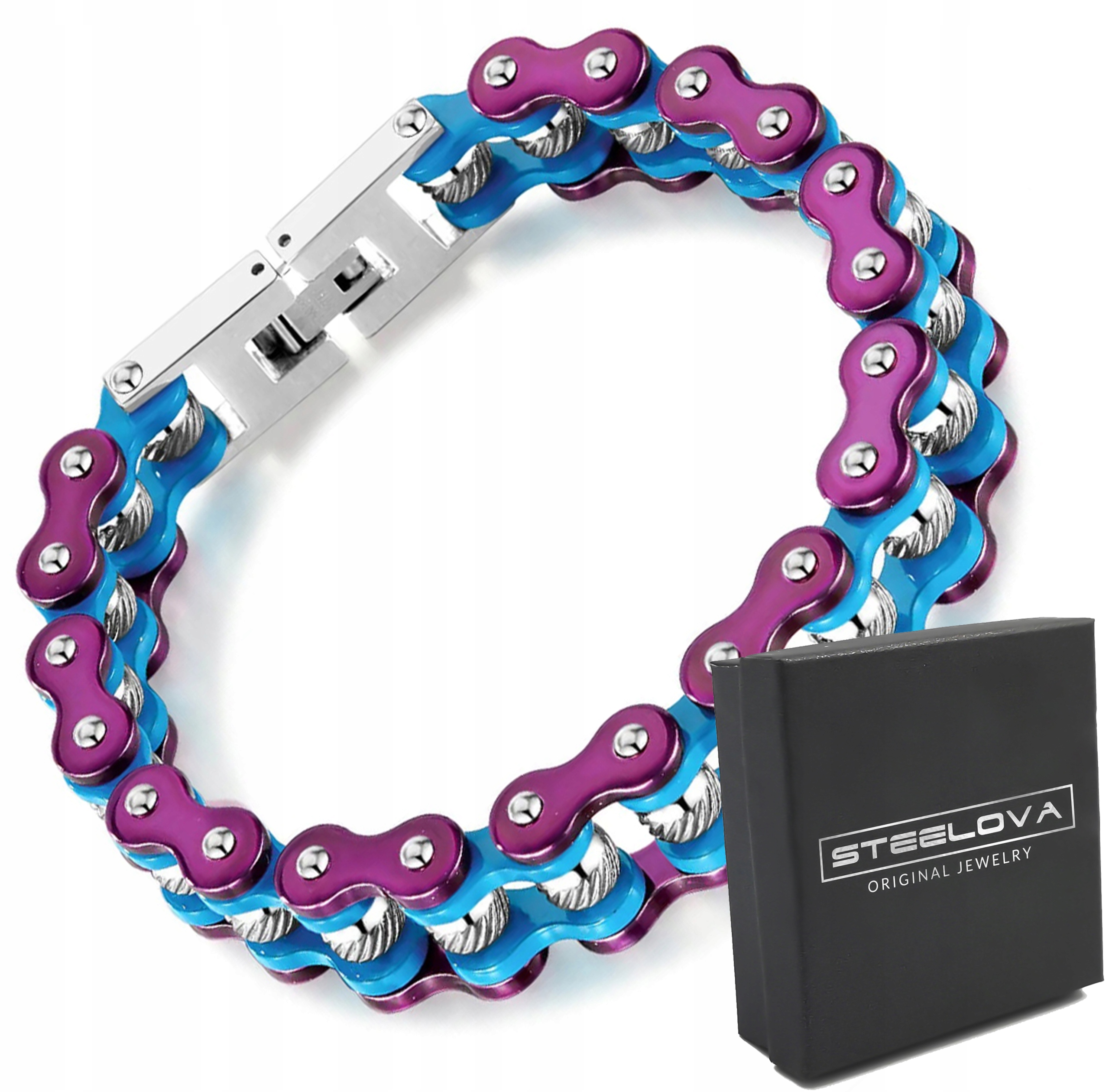 Modro-fialový náramek Bike Chain Řetěz na kolo s korálkem