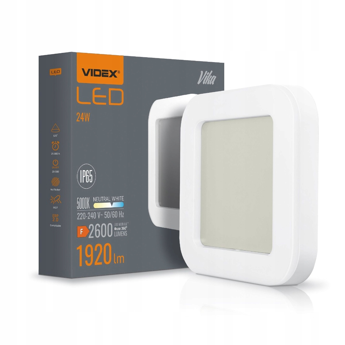 Venkovní nástěnná a stropní lampa bílá čtvercová Led 24W IP65 Vika Videx