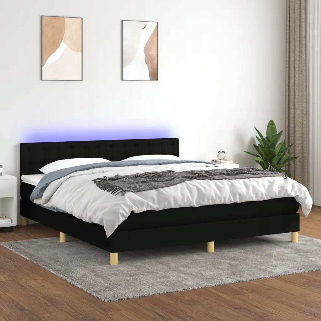 Box spring postel s matrací a Led černá 180x200 cm textil Černý 3134055