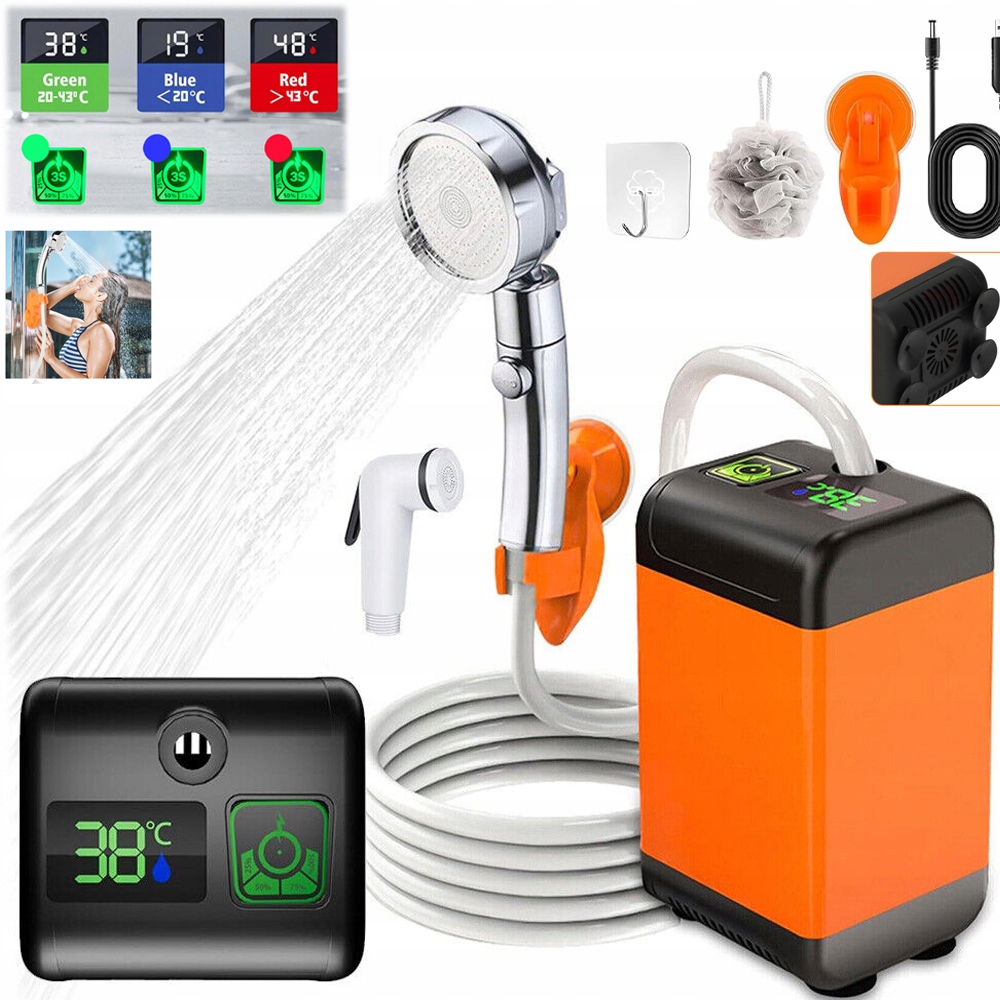 Prysznic Turystyczny Kempingowy Natrysk Polowy 3TRYB Usb Z Pompką 6000MAH