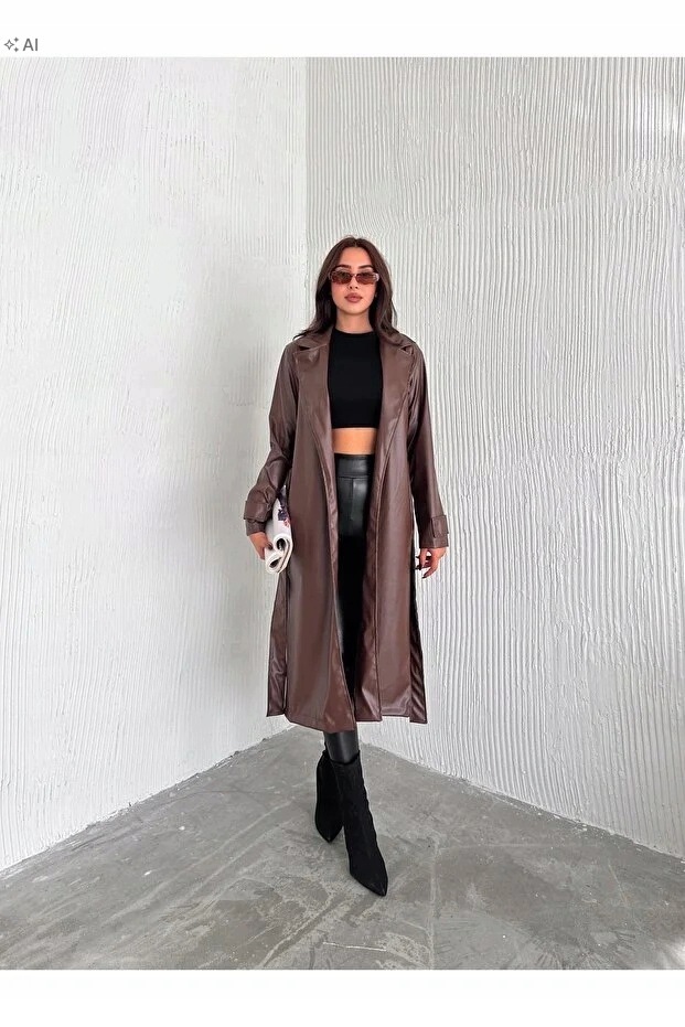 Dlouhý Hladký Lakovaný Kabát V Elegantním Stylu XL 5IA