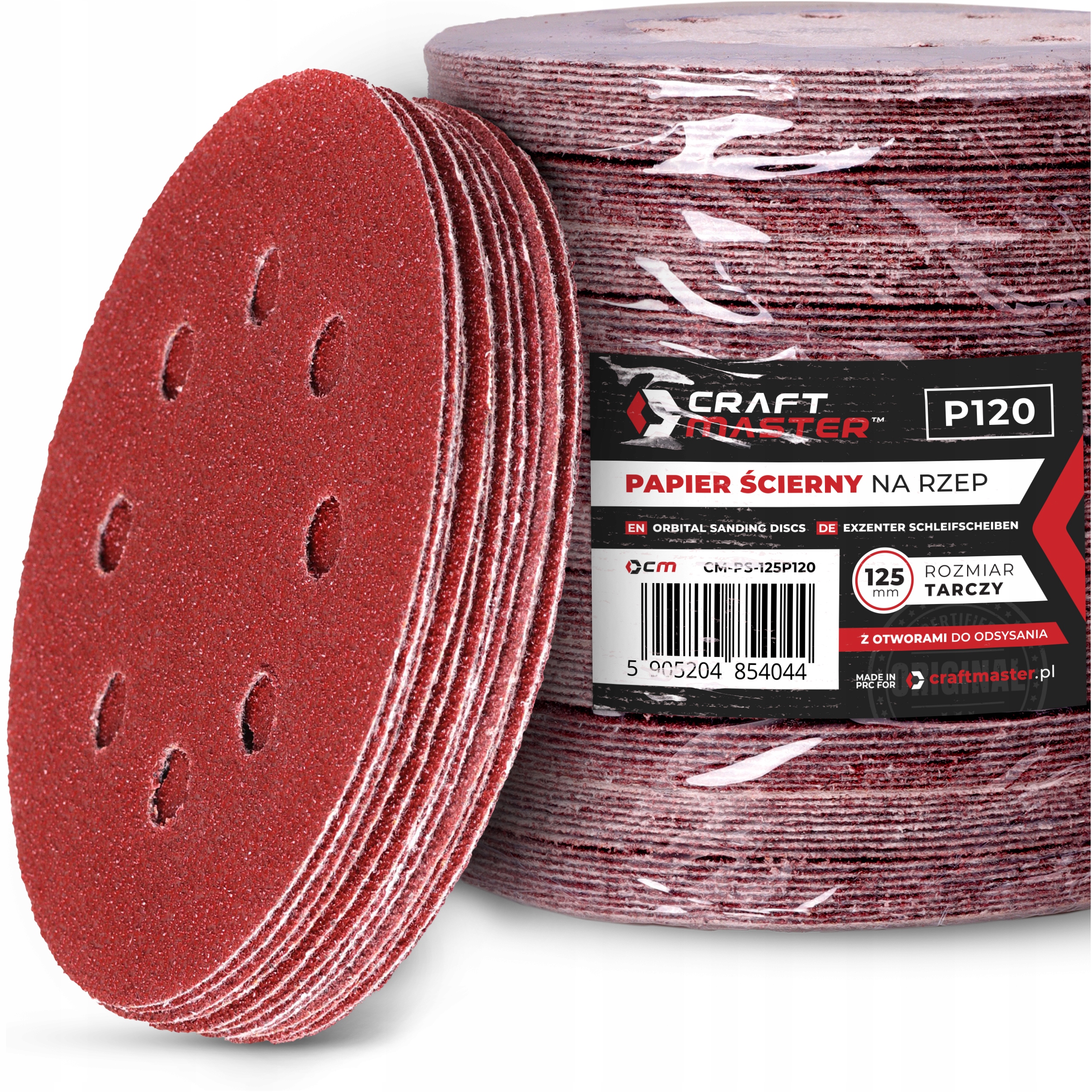 PAPIER ŚCIERNY NA RZEP 125mm P120 KRĄŻEK Z OTWORAMI SZLIFIERKI ZESTAW x100