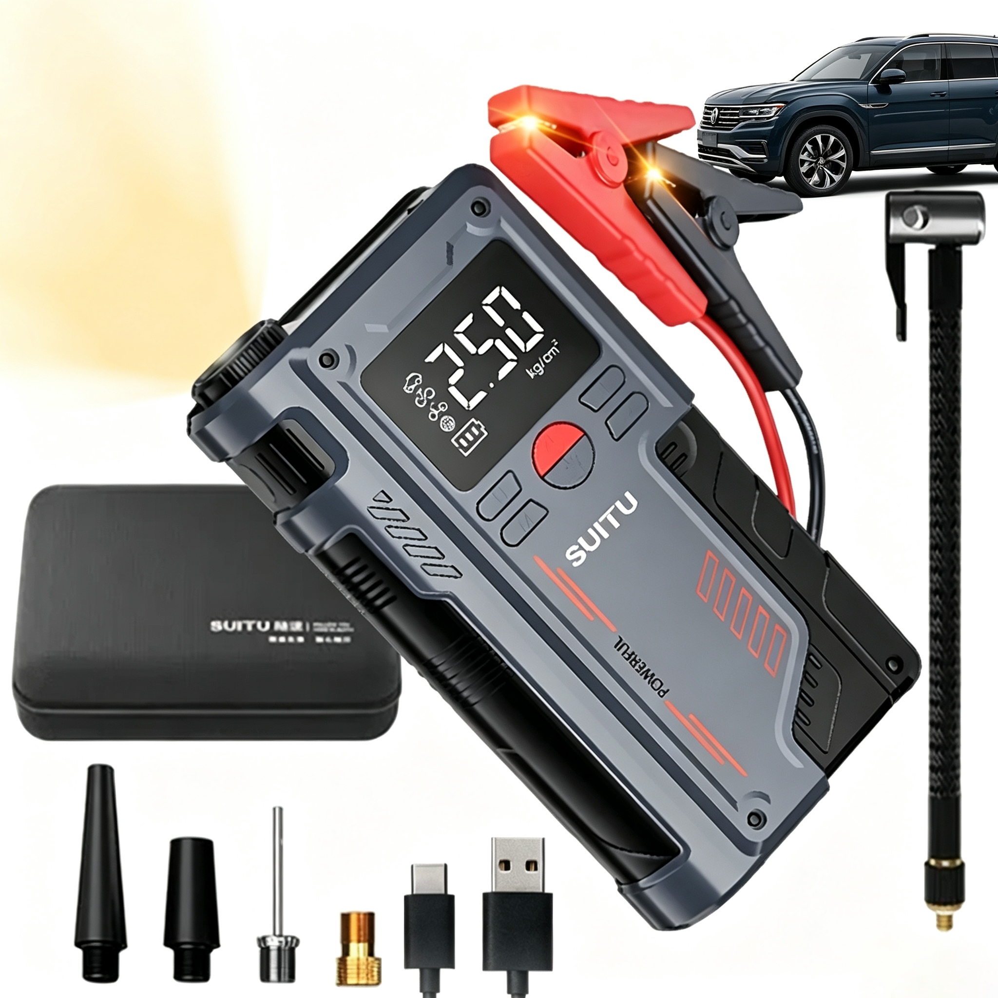 Urządzenie Rozruchowe Booster 20000MAH Kompresor Pompa Powietrza 2W1