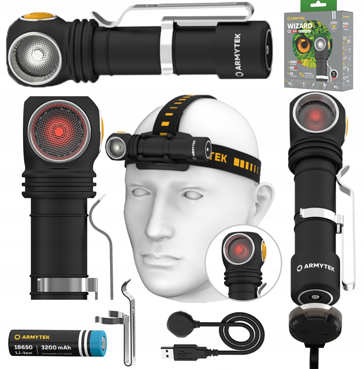 Armytek Latarka Wizard C2 Wr Usb Białe Czerwone 1100lm