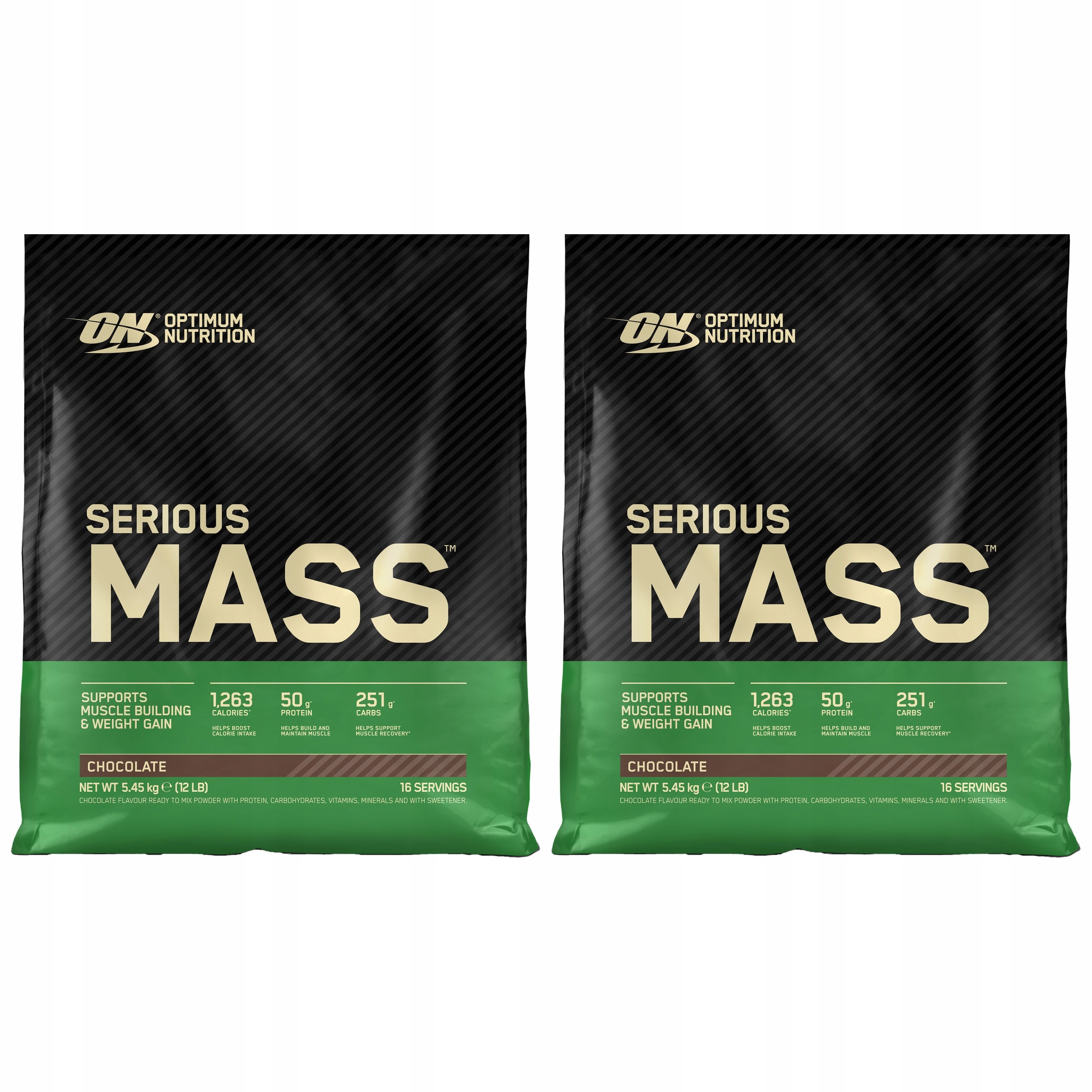 2x Optimum Nutrition Serious Mass 5450g Gainer Čokoláda Proteinová hmota Wpc