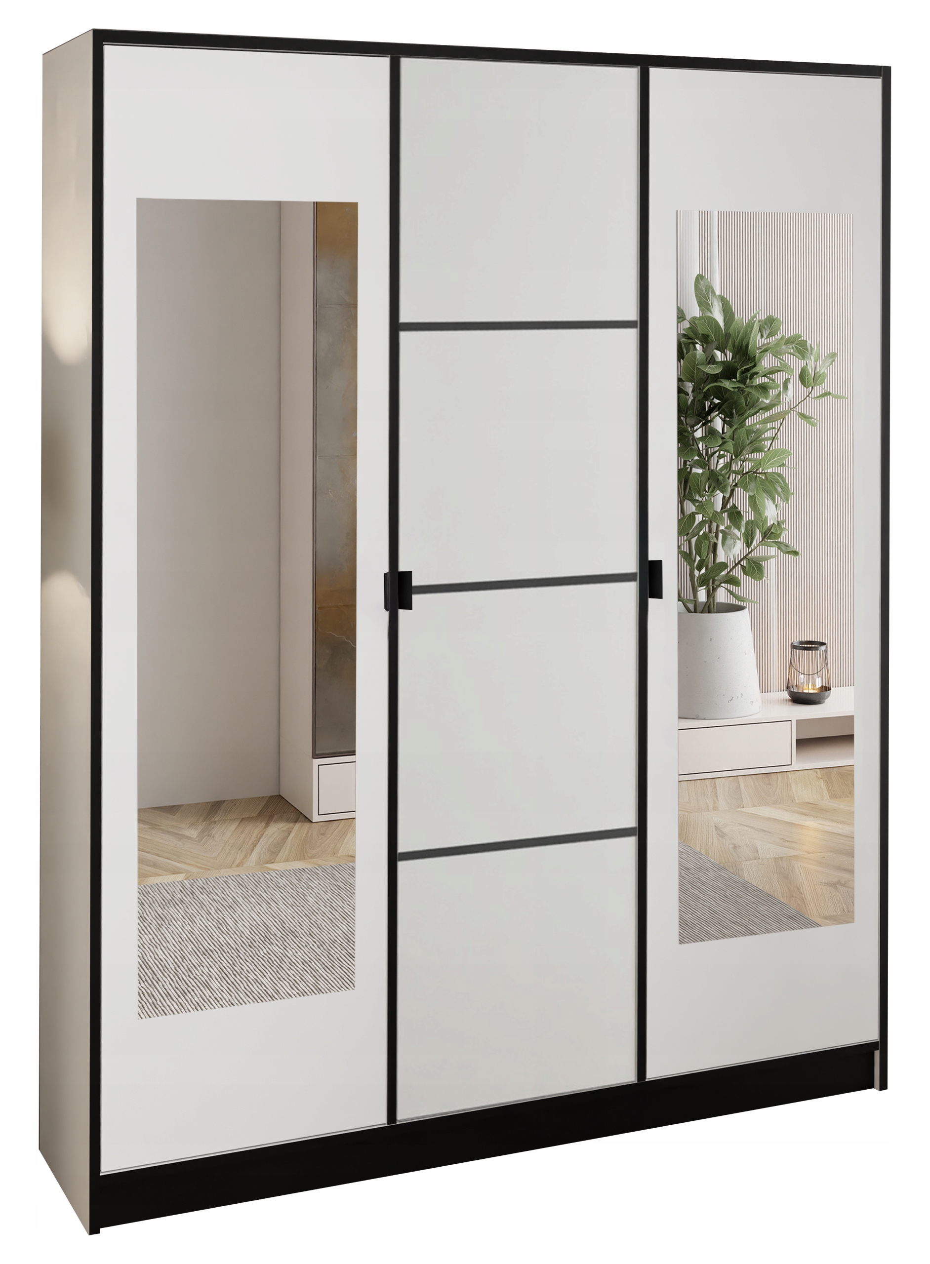 Skříň Lumi 157 3D Bílá 2x zrcadlo dior Vzor 2 Držák černý